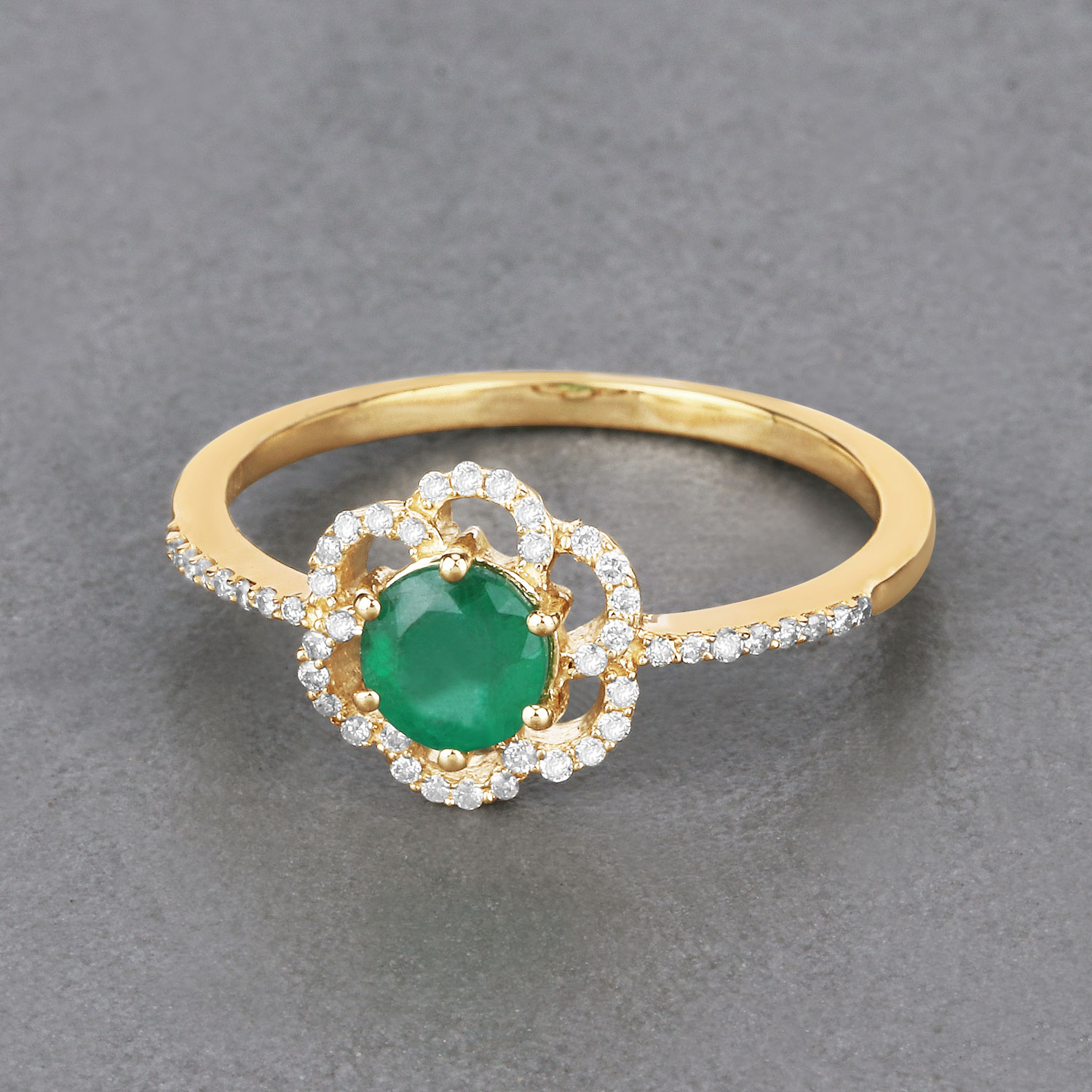0.55 Carat Genuine Zambian Emerald and White Diamond 14K Yellow Gold Ring
