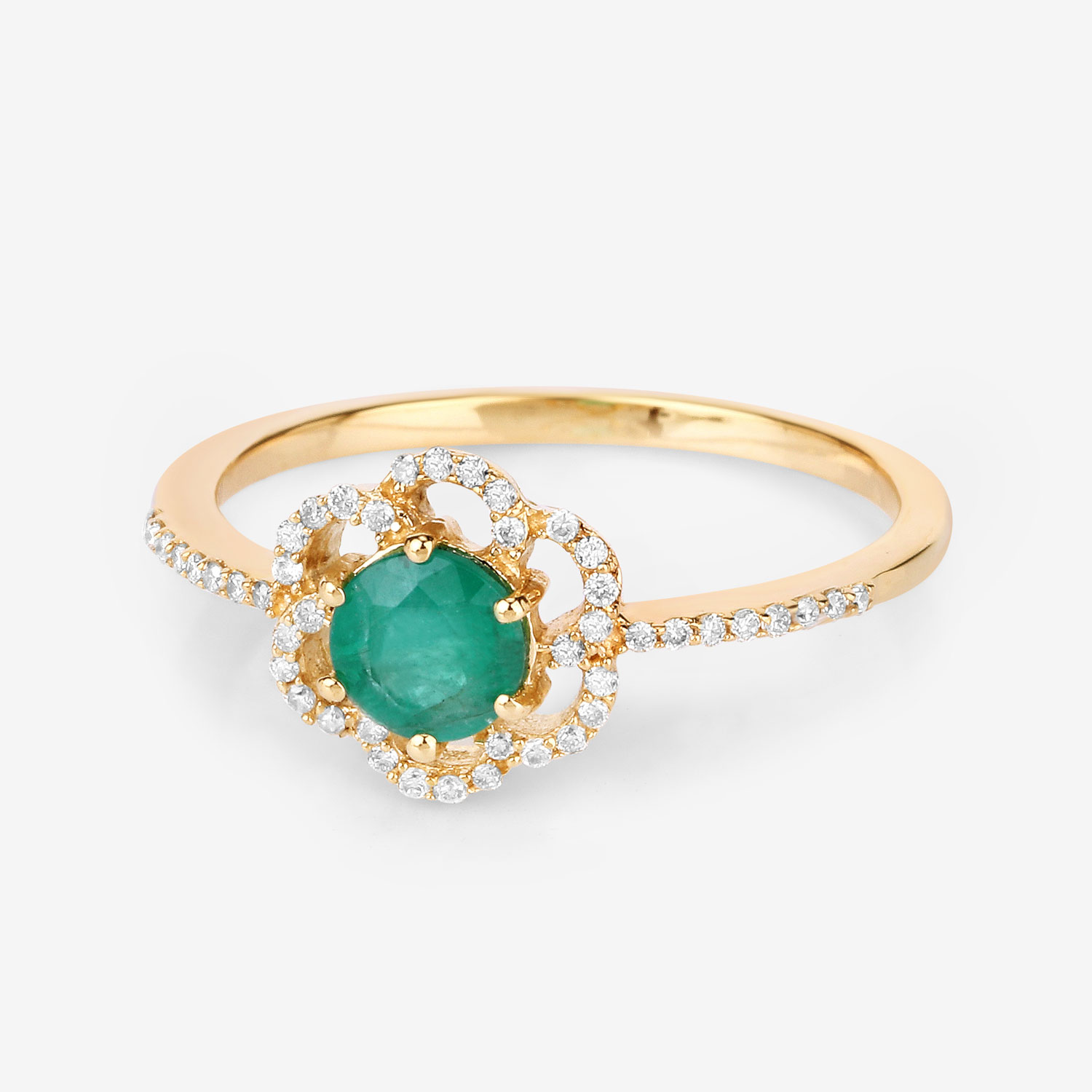 0.55 Carat Genuine Zambian Emerald and White Diamond 14K Yellow Gold Ring