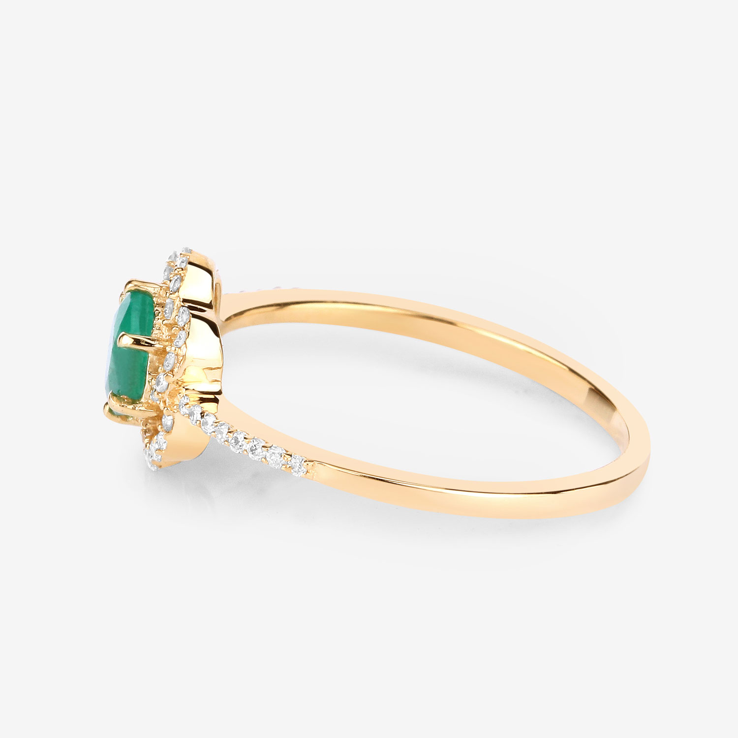 0.55 Carat Genuine Zambian Emerald and White Diamond 14K Yellow Gold Ring
