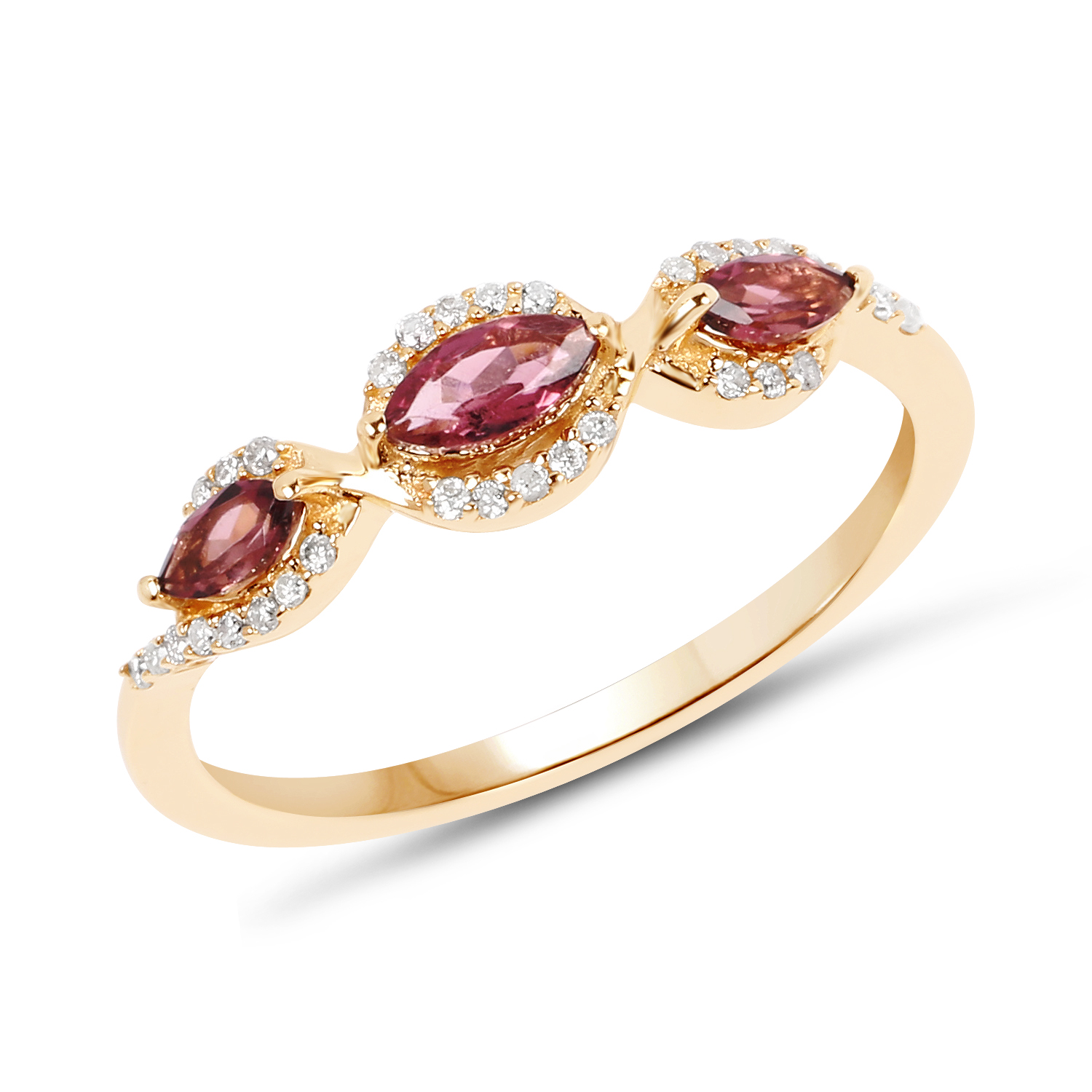 0.43 Carat Genuine Pink Tourmaline and White Diamond 14K Yellow Gold Ring