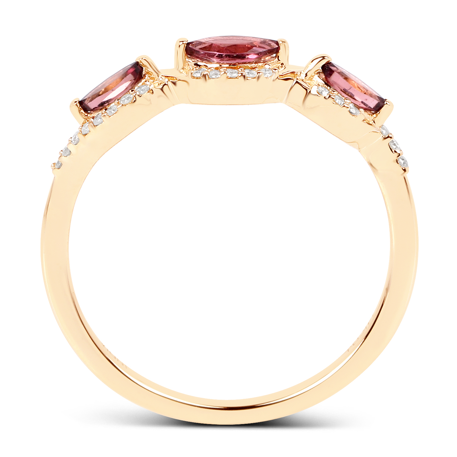 0.43 Carat Genuine Pink Tourmaline and White Diamond 14K Yellow Gold Ring