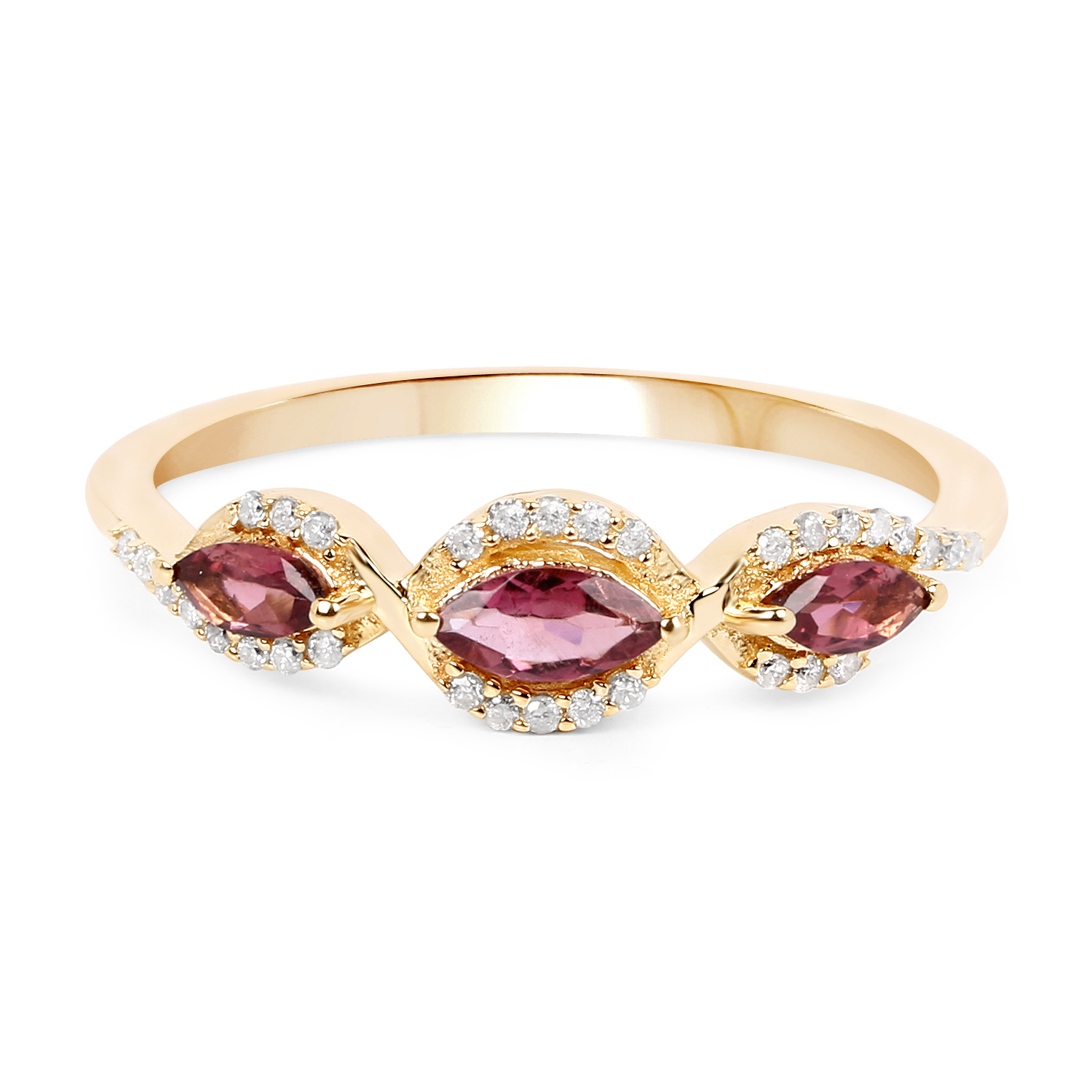 0.43 Carat Genuine Pink Tourmaline and White Diamond 14K Yellow Gold Ring