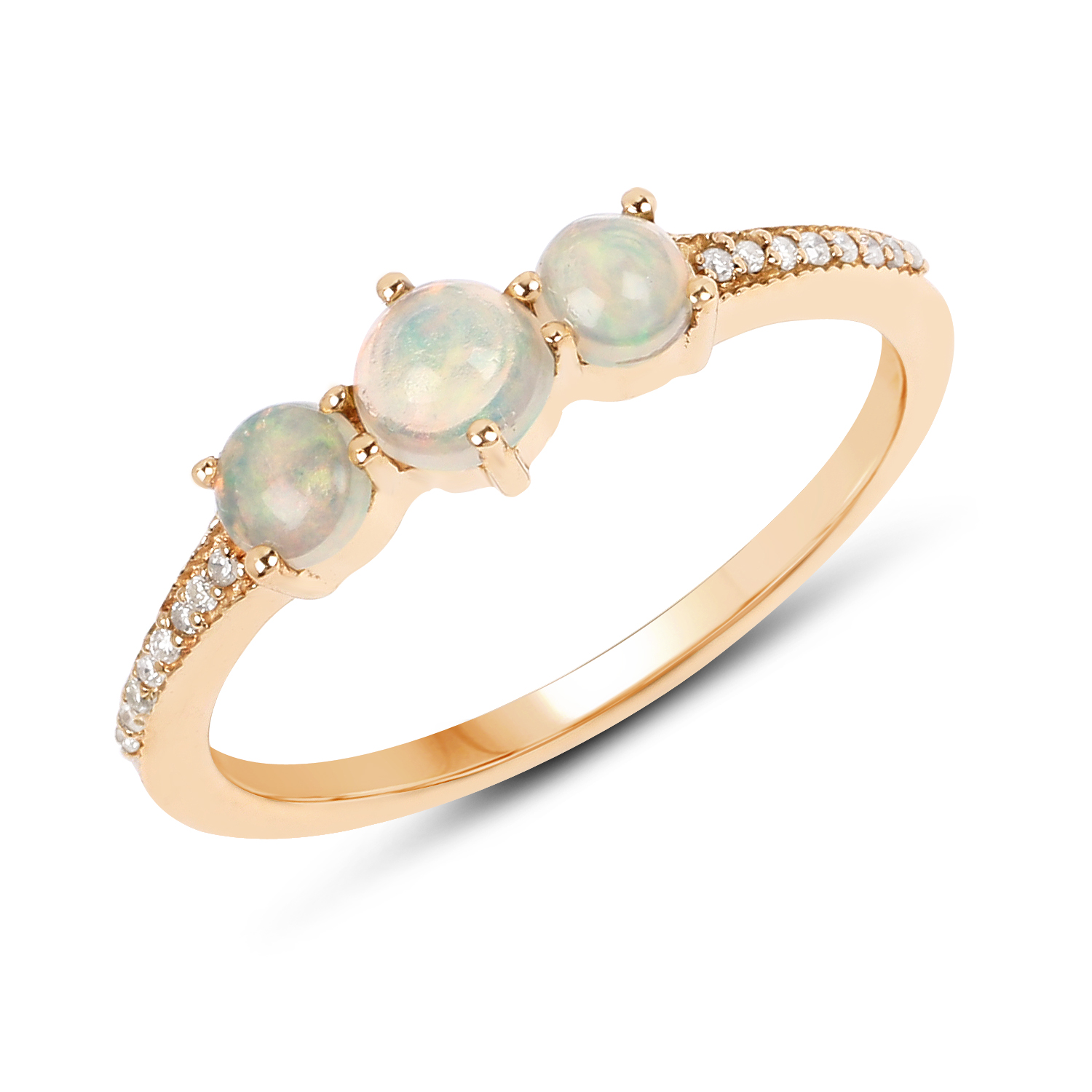 0.47 Carat Genuine Ethiopian Opal and White Diamond 14K Yellow Gold Ring