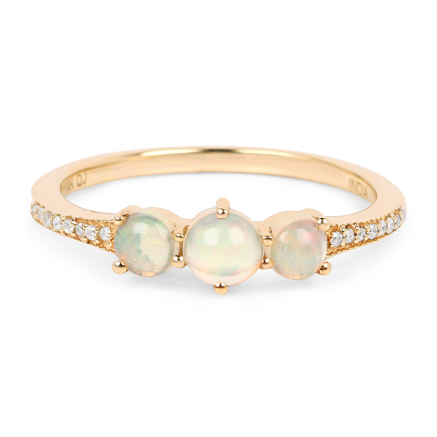 0.47 Carat Genuine Ethiopian Opal and White Diamond 14K Yellow Gold Ring