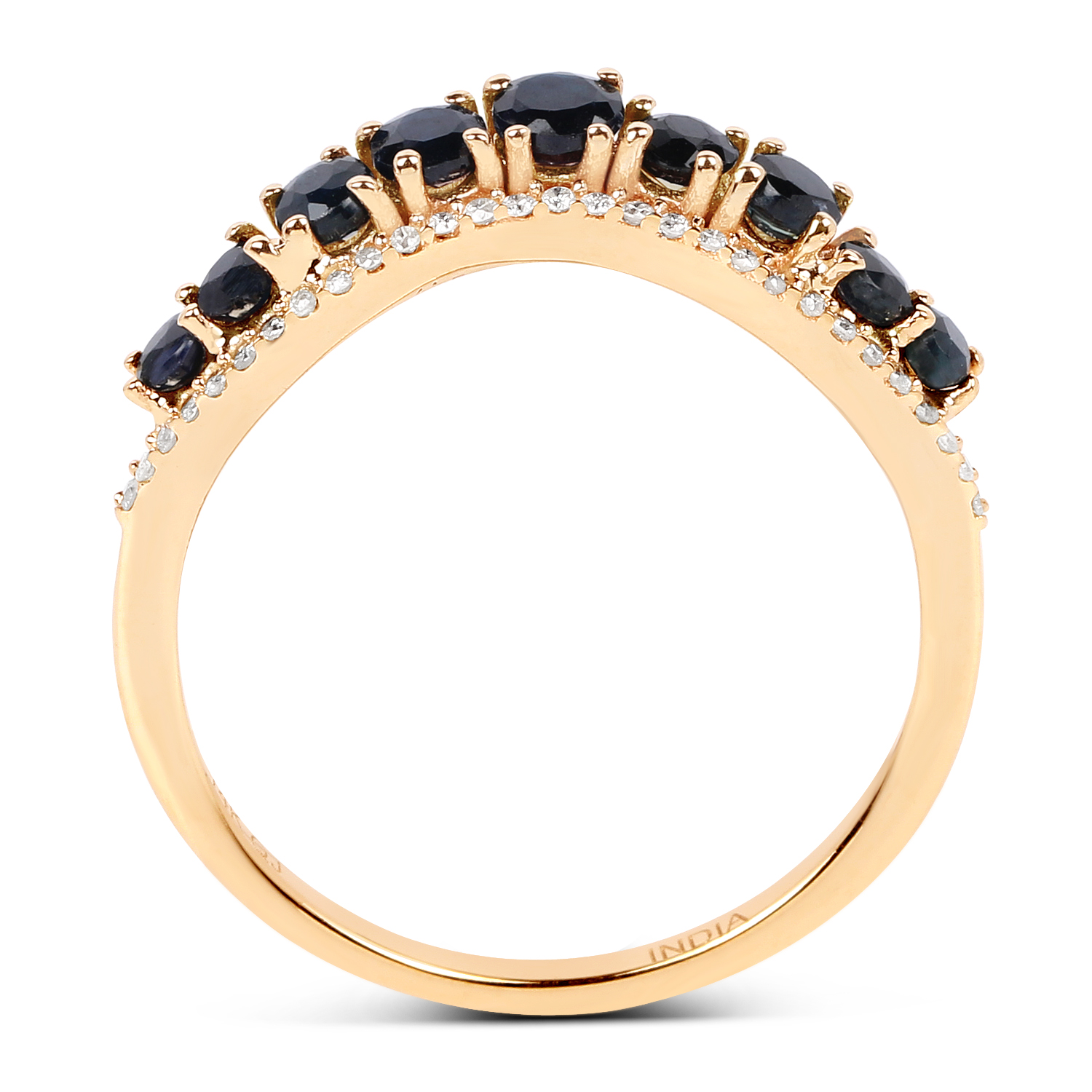 0.79 Carat Genuine Blue Sapphire and White Diamond 14K Yellow Gold Ring