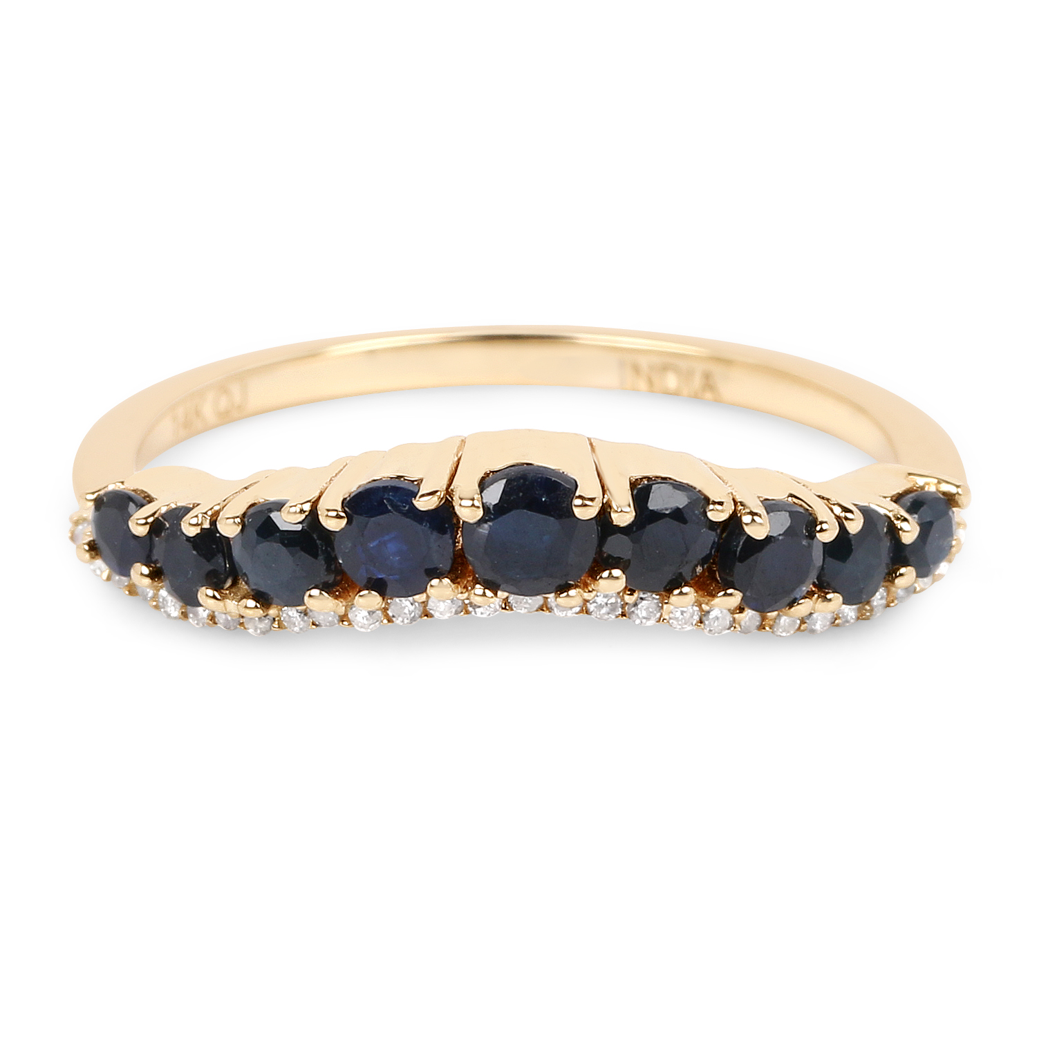 0.79 Carat Genuine Blue Sapphire and White Diamond 14K Yellow Gold Ring
