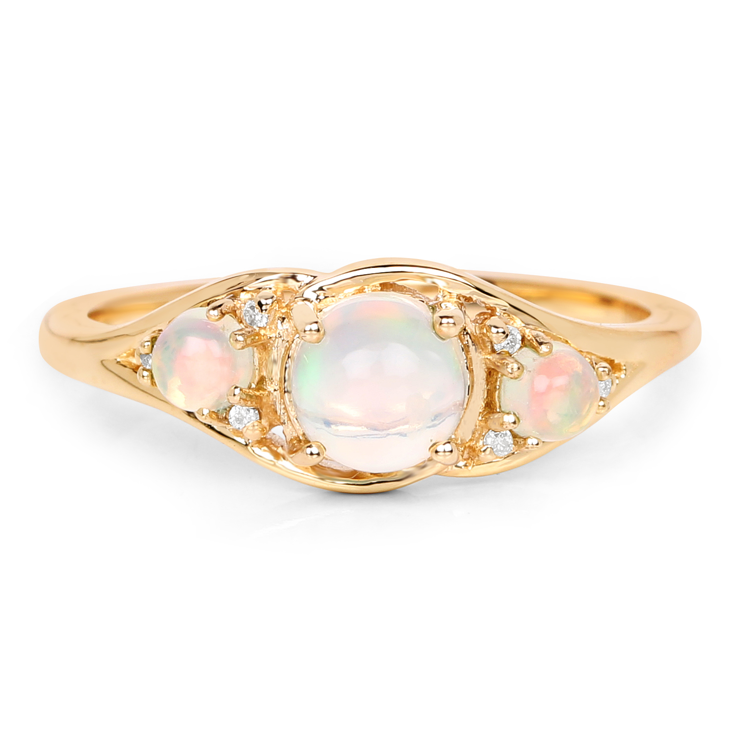 0.68 Carat Genuine Opal Ethiopian and White Diamond 14K Yellow Gold Ring