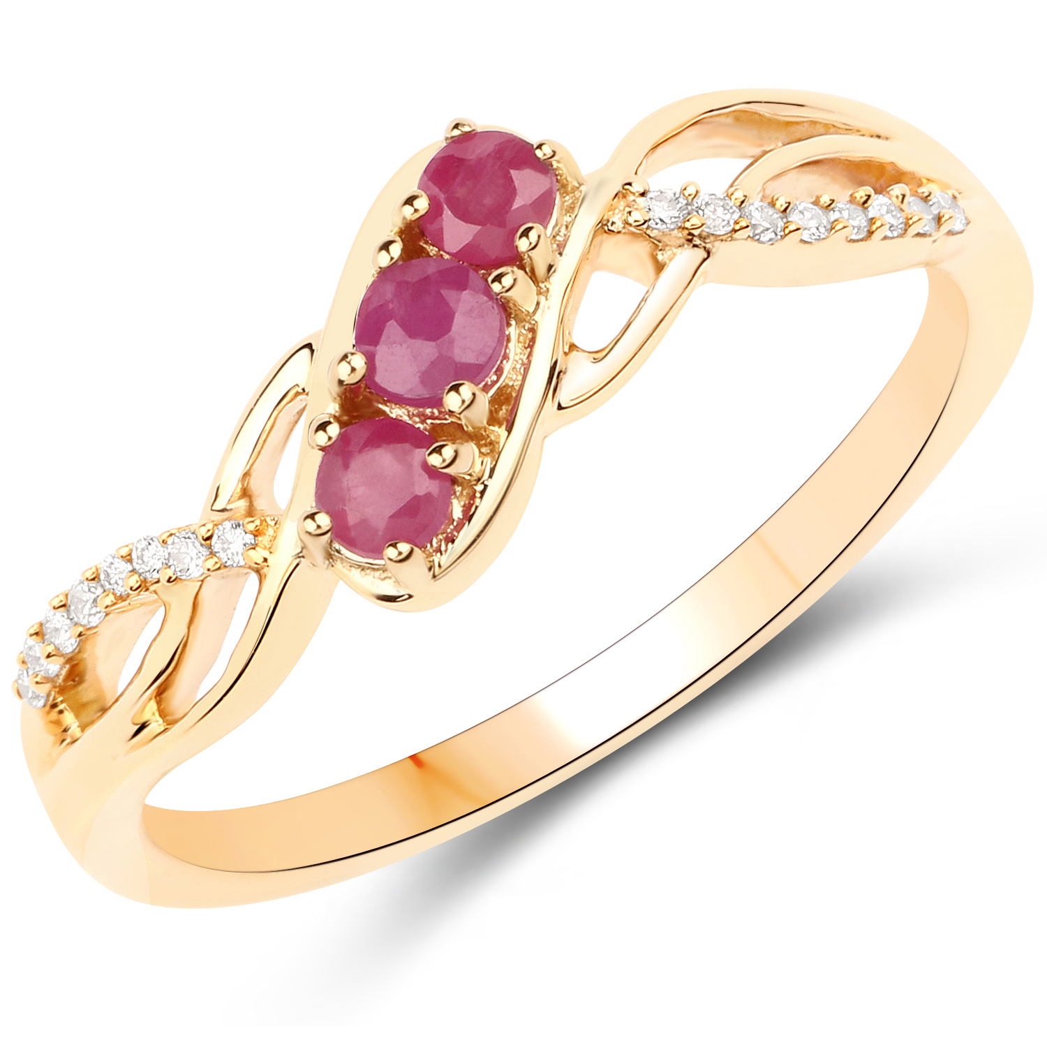 0.30 Carat Genuine Ruby and White Diamond 18K Yellow Gold Ring