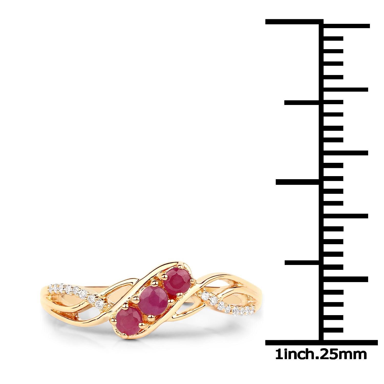0.30 Carat Genuine Ruby and White Diamond 18K Yellow Gold Ring