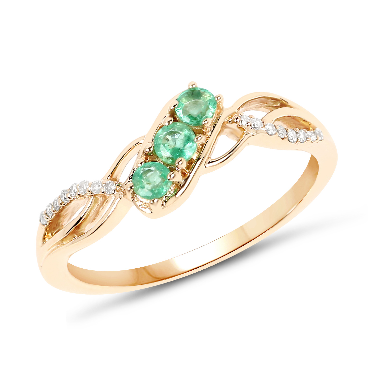 0.28 Carat Genuine Zambian Emerald and White Diamond 14K Yellow Gold Ring