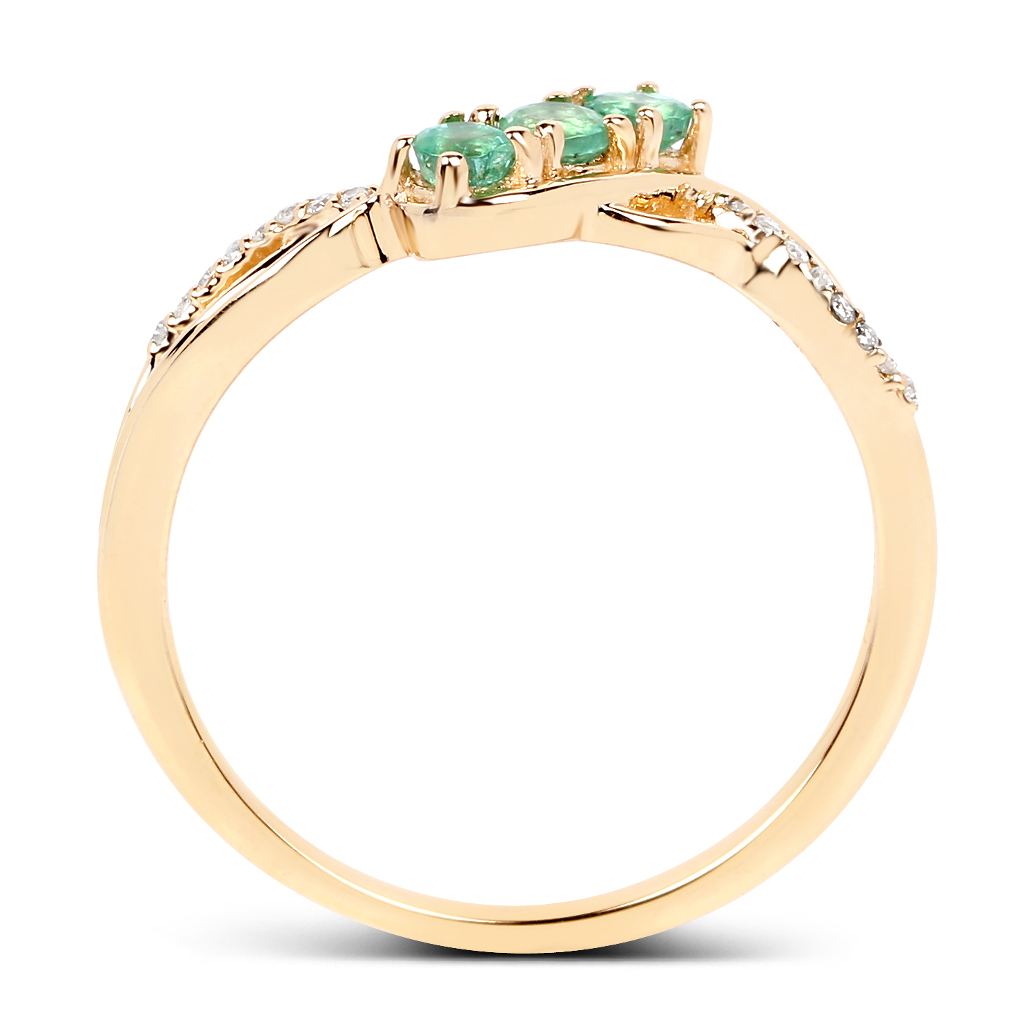 0.28 Carat Genuine Zambian Emerald and White Diamond 14K Yellow Gold Ring