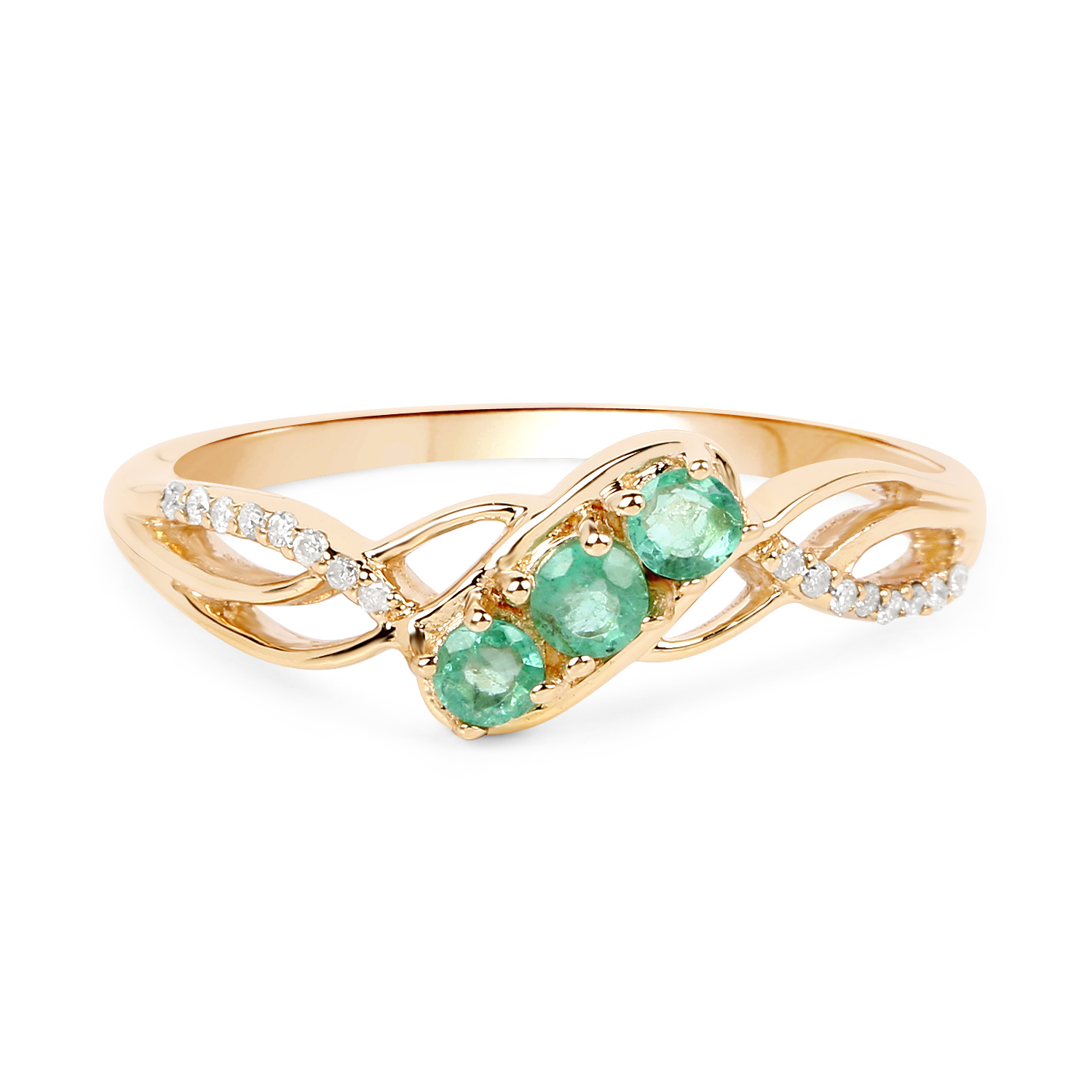 0.28 Carat Genuine Zambian Emerald and White Diamond 14K Yellow Gold Ring