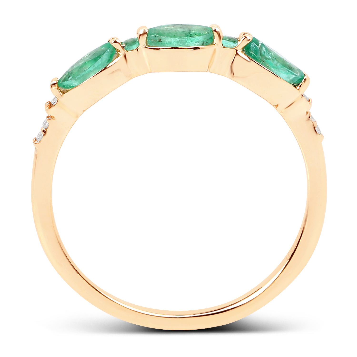 0.39 Carat Genuine Zambian Emerald and White Diamond 14K Yellow Gold Ring