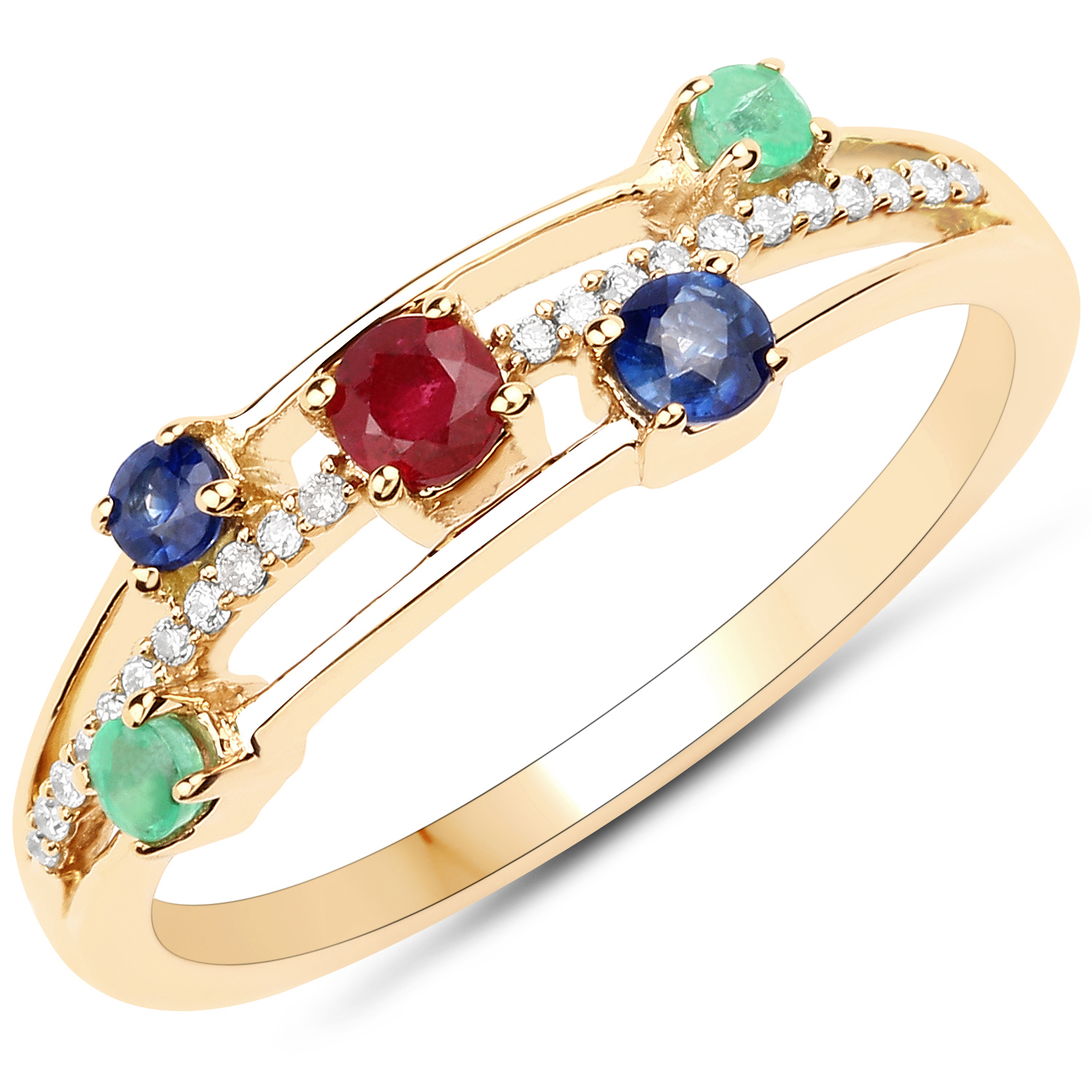0.35 Carat Genuine Multi Stones 18K Yellow Gold Ring