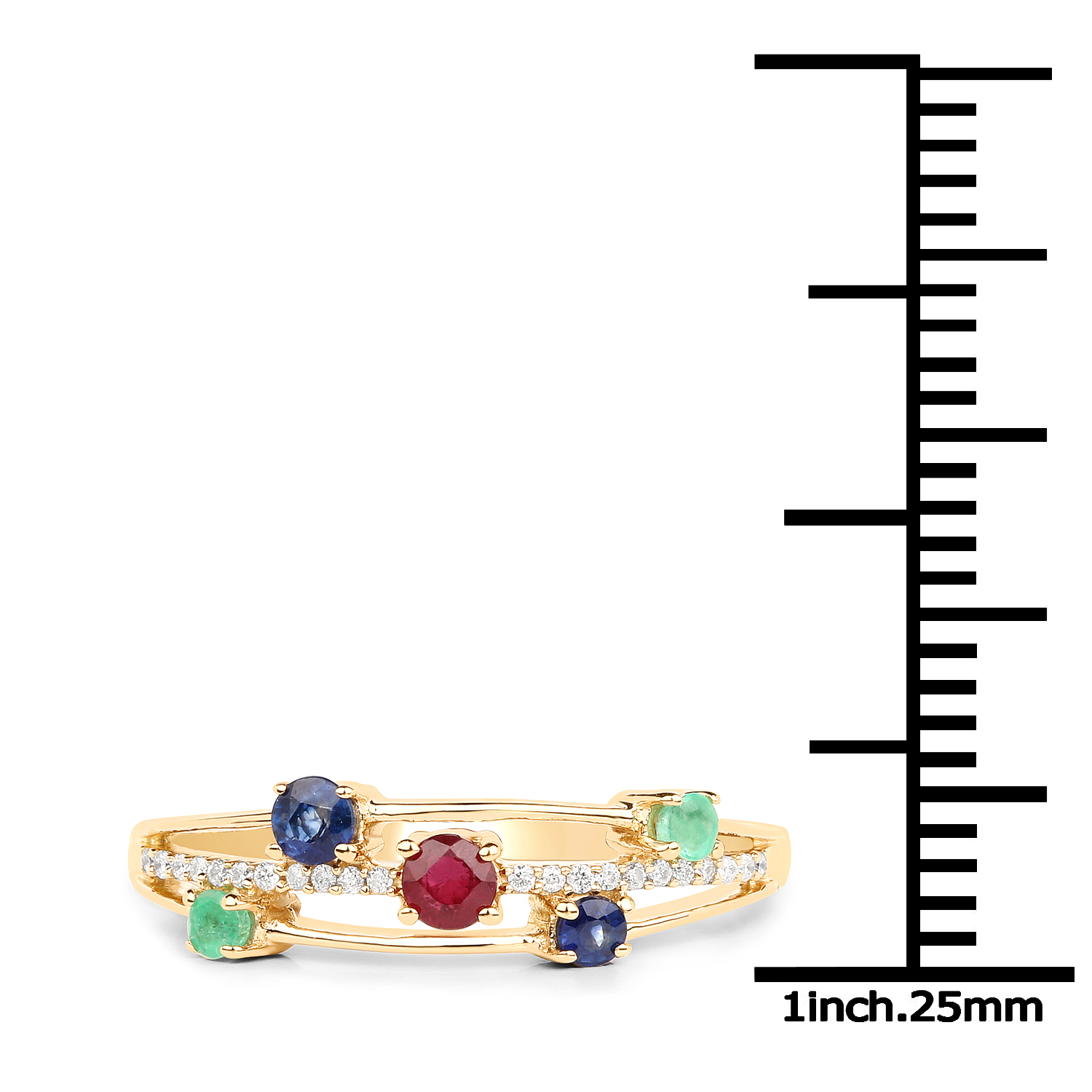 0.35 Carat Genuine Multi Stones 18K Yellow Gold Ring