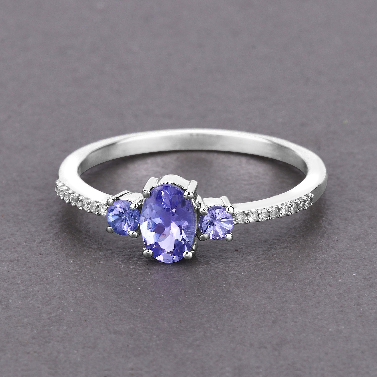 0.62 Carat Genuine Tanzanite and White Diamond 14K White Gold Ring