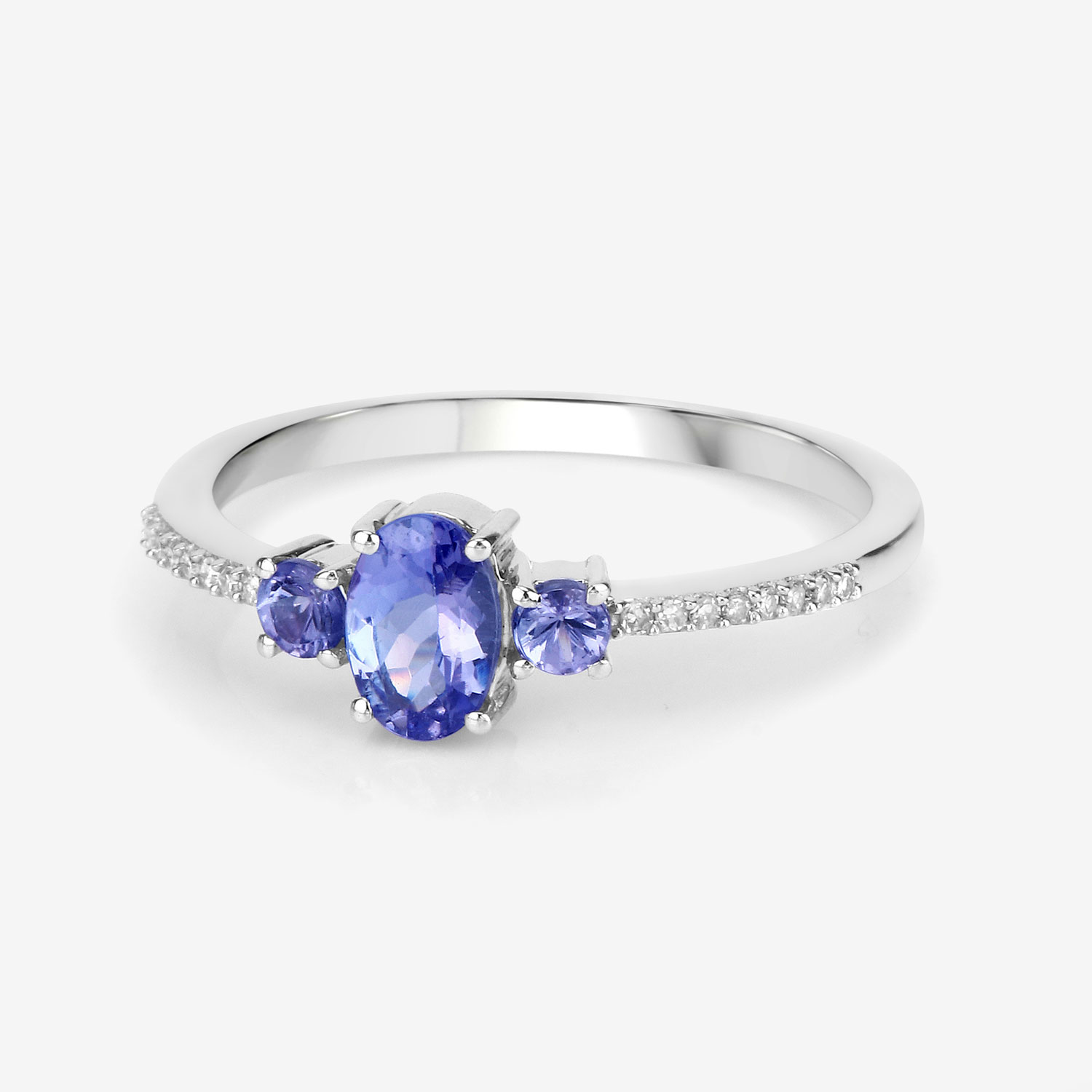 0.62 Carat Genuine Tanzanite and White Diamond 14K White Gold Ring