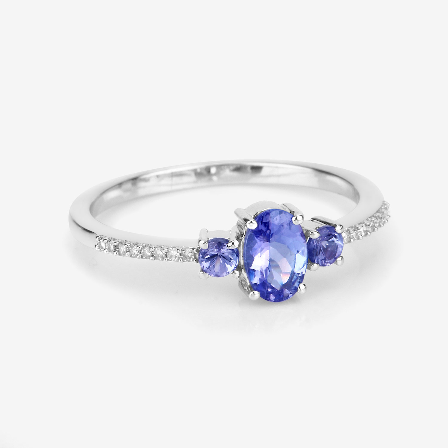 0.62 Carat Genuine Tanzanite and White Diamond 14K White Gold Ring