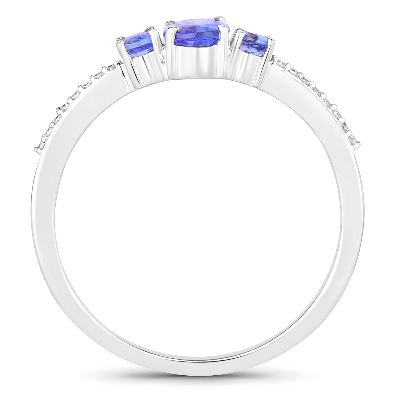 0.62 Carat Genuine Tanzanite and White Diamond 14K White Gold Ring