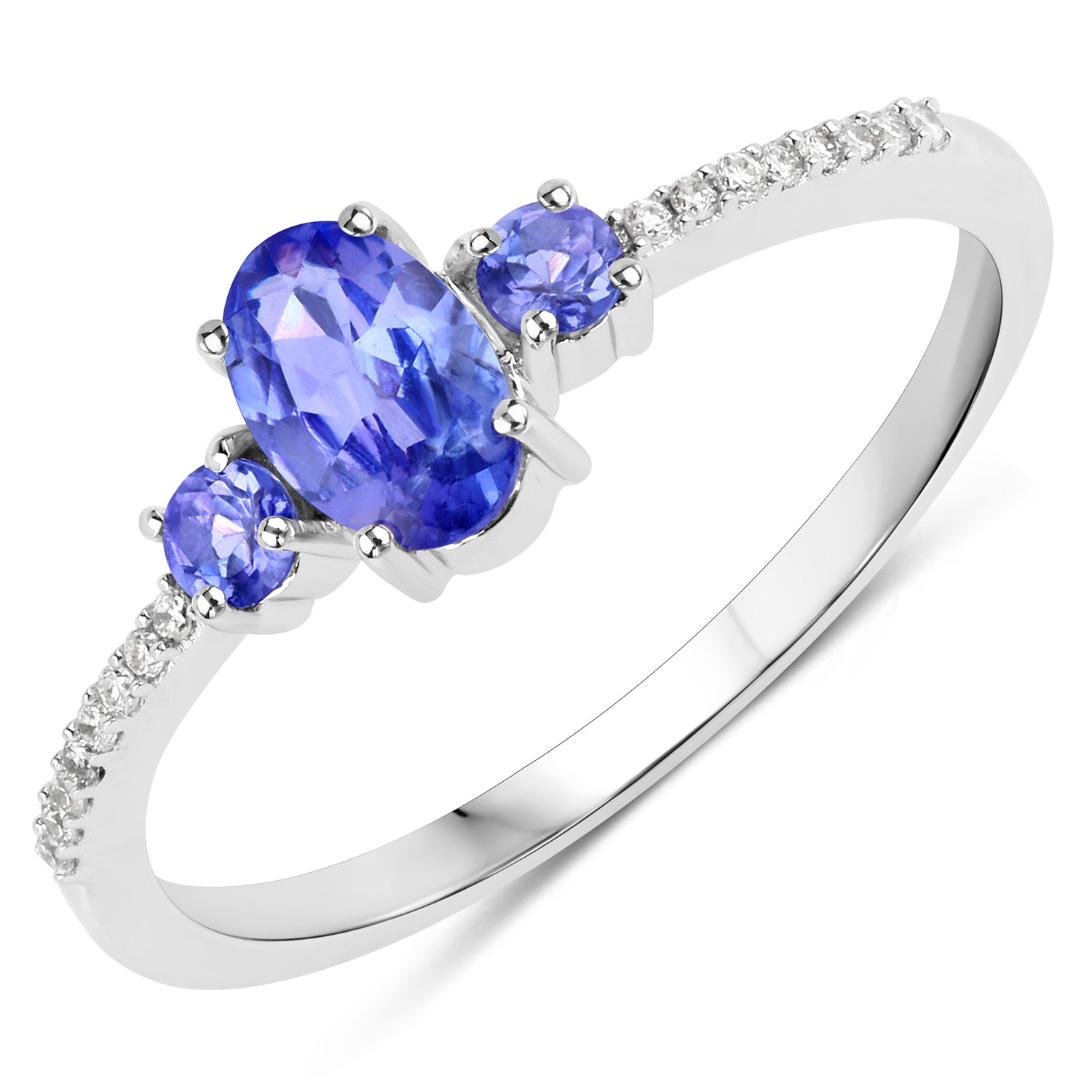 0.62 Carat Genuine Tanzanite and White Diamond 14K White Gold Ring
