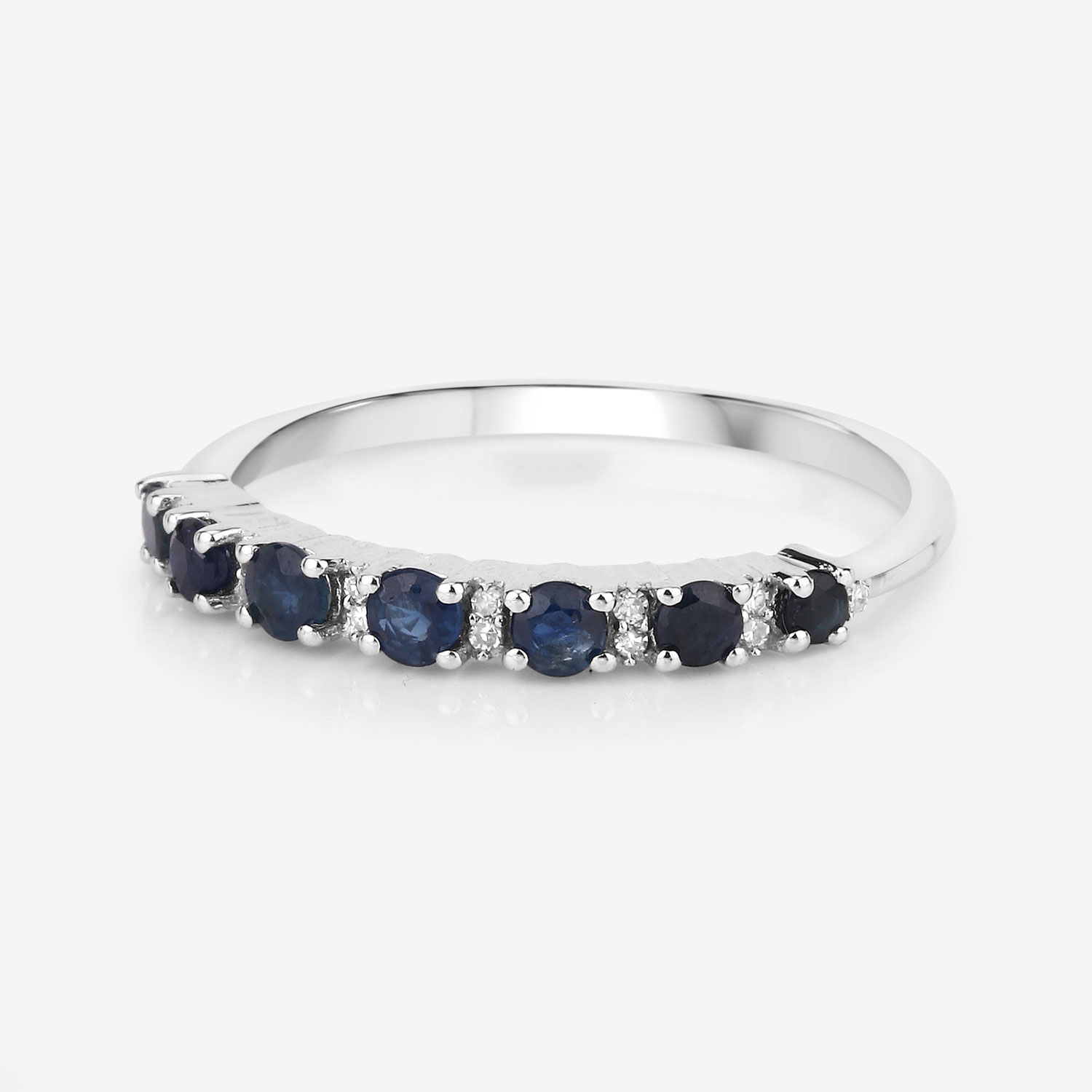 0.43 Carat Genuine Blue Sapphire and White Diamond 14K White Gold Ring