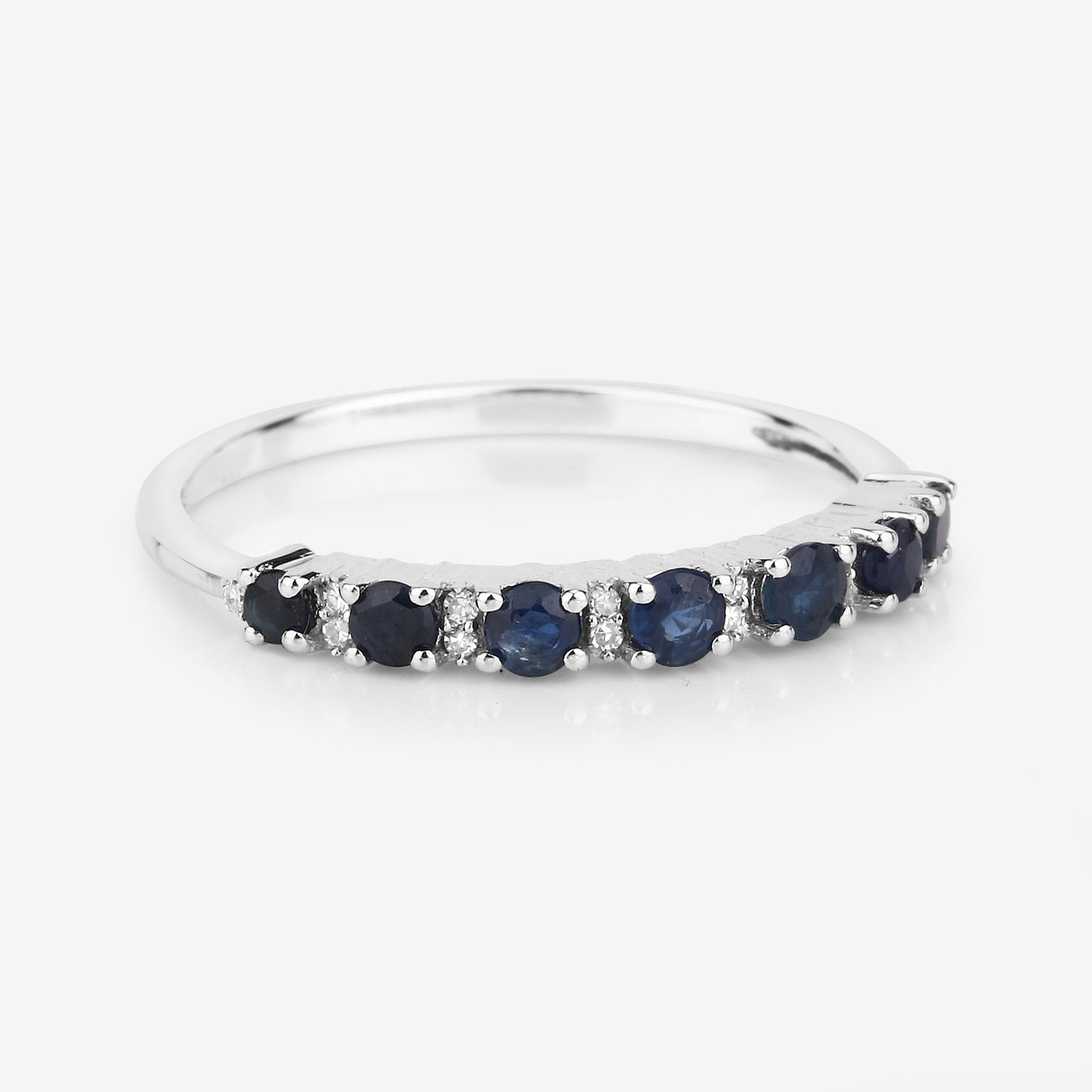 0.43 Carat Genuine Blue Sapphire and White Diamond 14K White Gold Ring