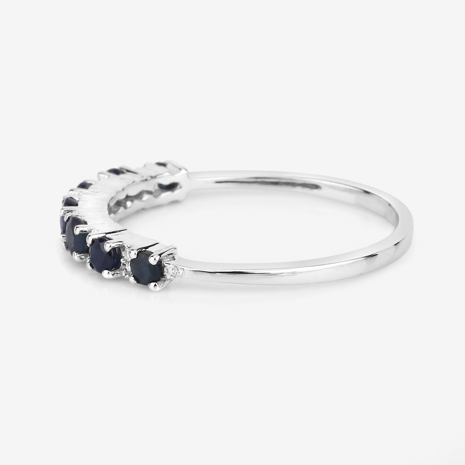 0.43 Carat Genuine Blue Sapphire and White Diamond 14K White Gold Ring