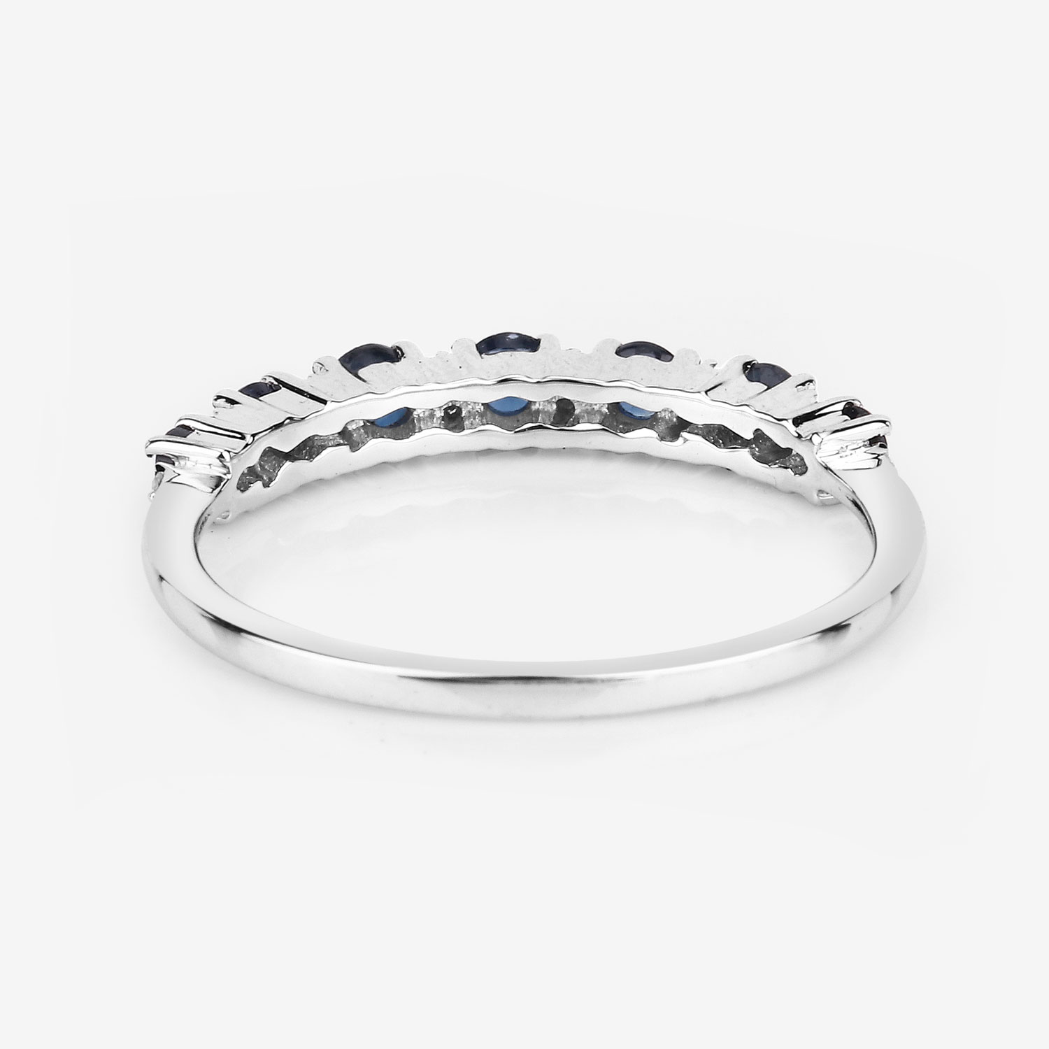 0.43 Carat Genuine Blue Sapphire and White Diamond 14K White Gold Ring