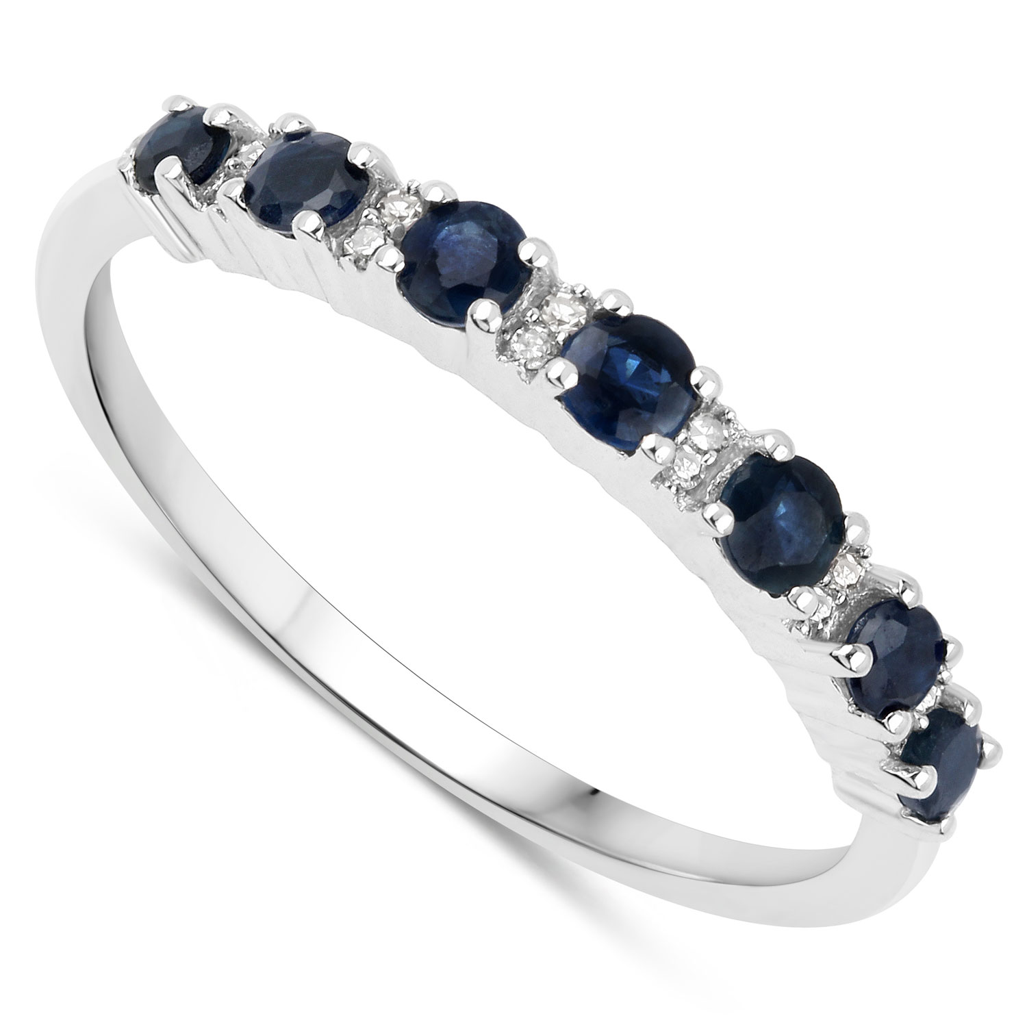 0.43 Carat Genuine Blue Sapphire and White Diamond 14K White Gold Ring