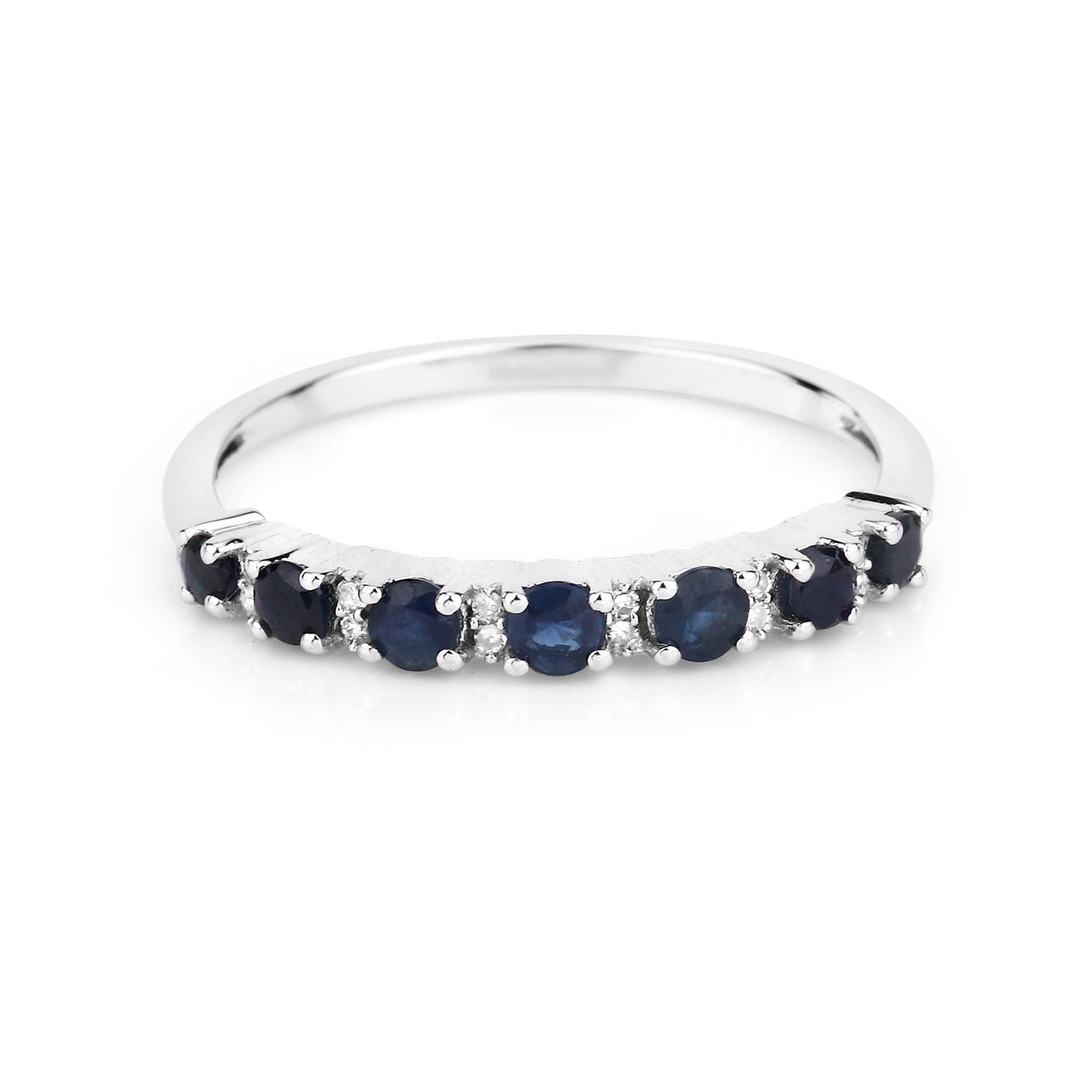 0.43 Carat Genuine Blue Sapphire and White Diamond 14K White Gold Ring