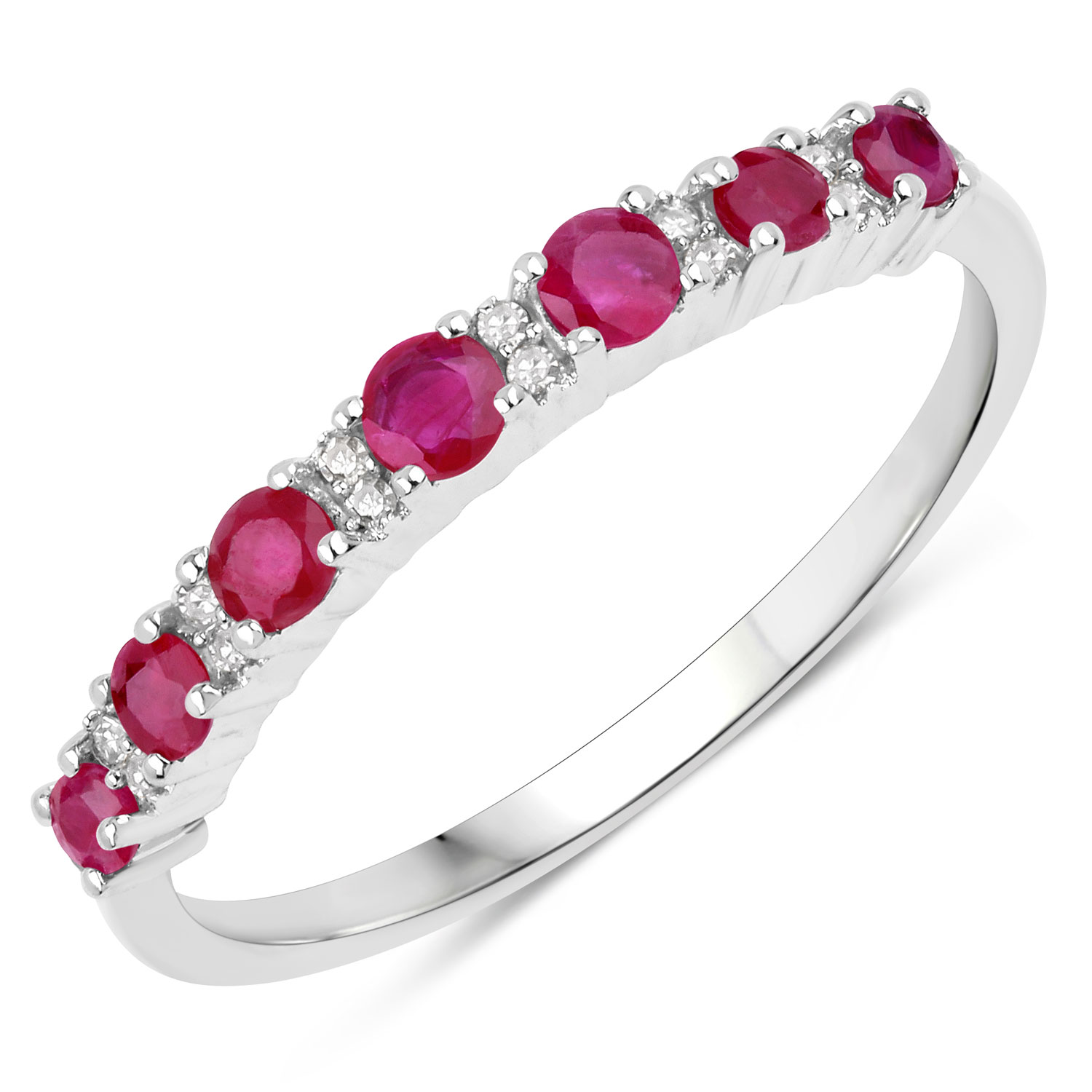 0.57 Carat Genuine Mozambique Ruby and White Diamond 14K White Gold Ring