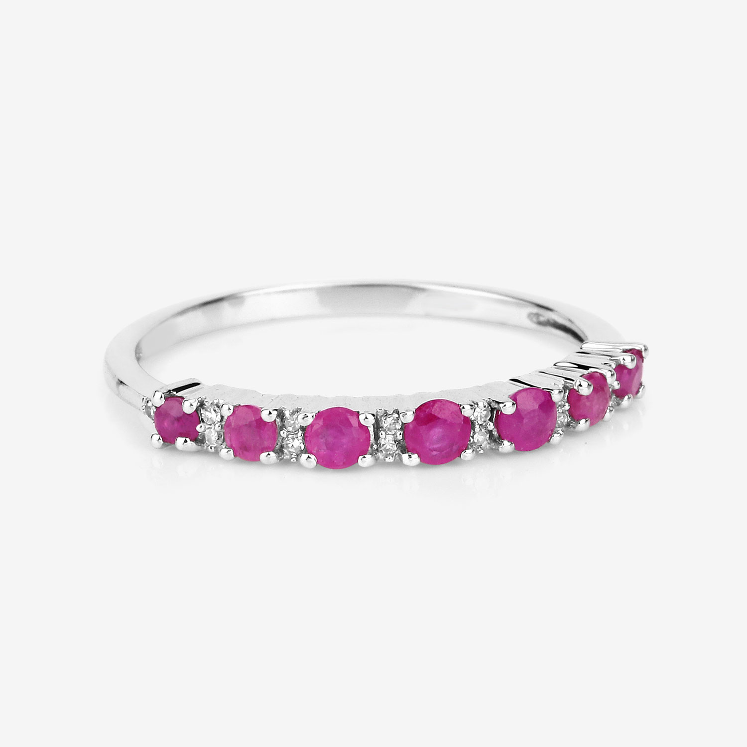 0.57 Carat Genuine Ruby and White Diamond 14K White Gold Ring