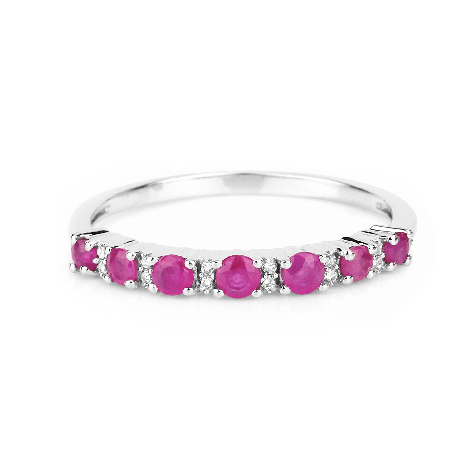 0.57 Carat Genuine Ruby and White Diamond 14K White Gold Ring