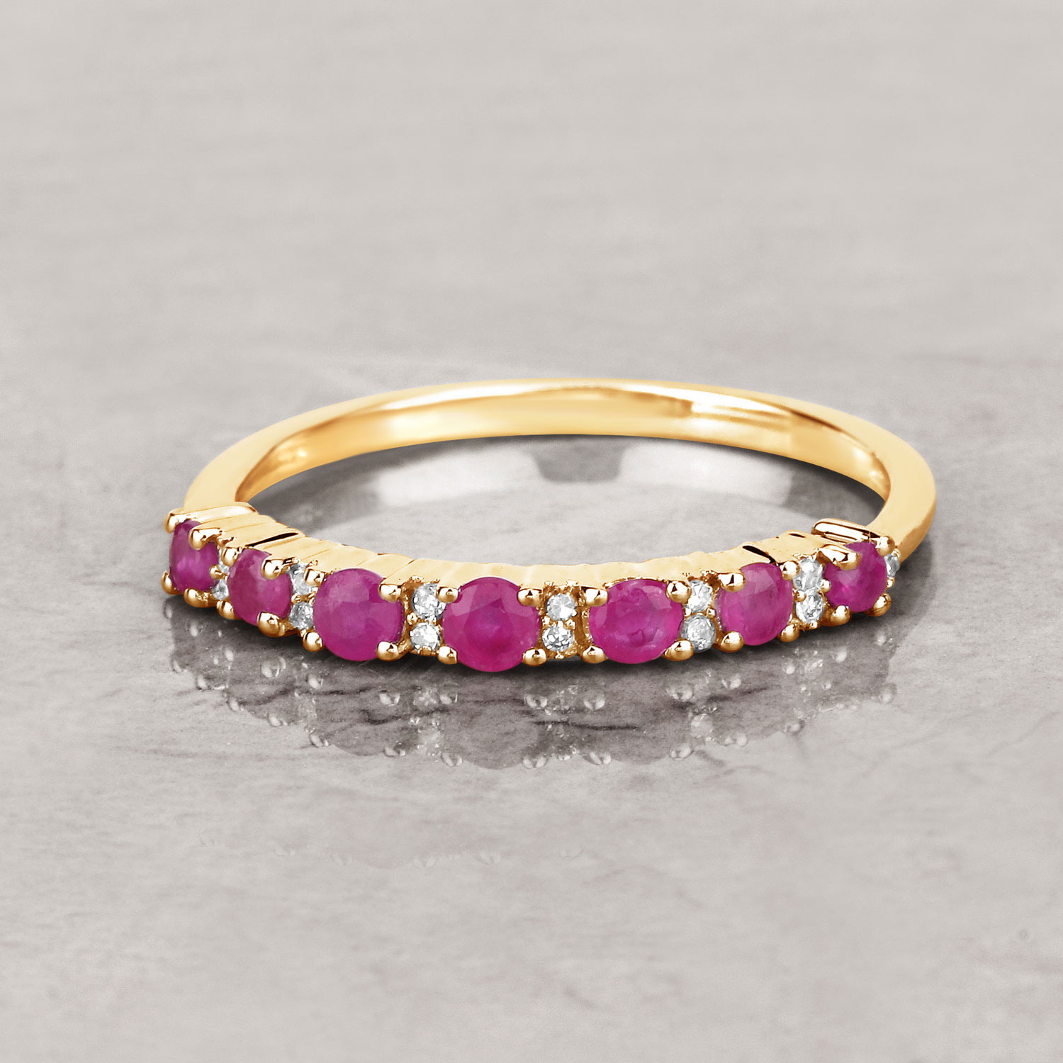 0.57 Carat Genuine Ruby and White Diamond 14K Yellow Gold Ring