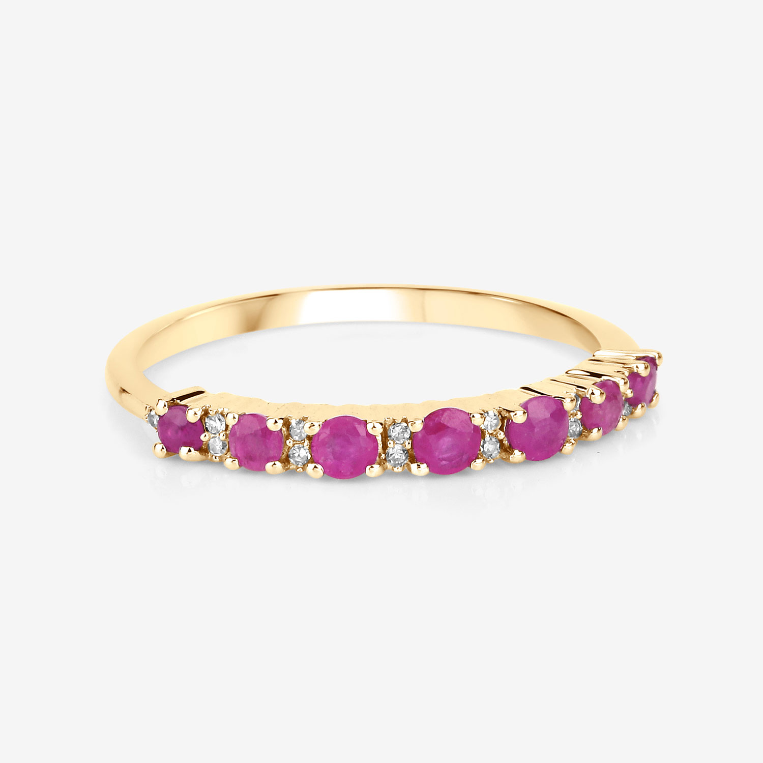 0.57 Carat Genuine Ruby and White Diamond 14K Yellow Gold Ring