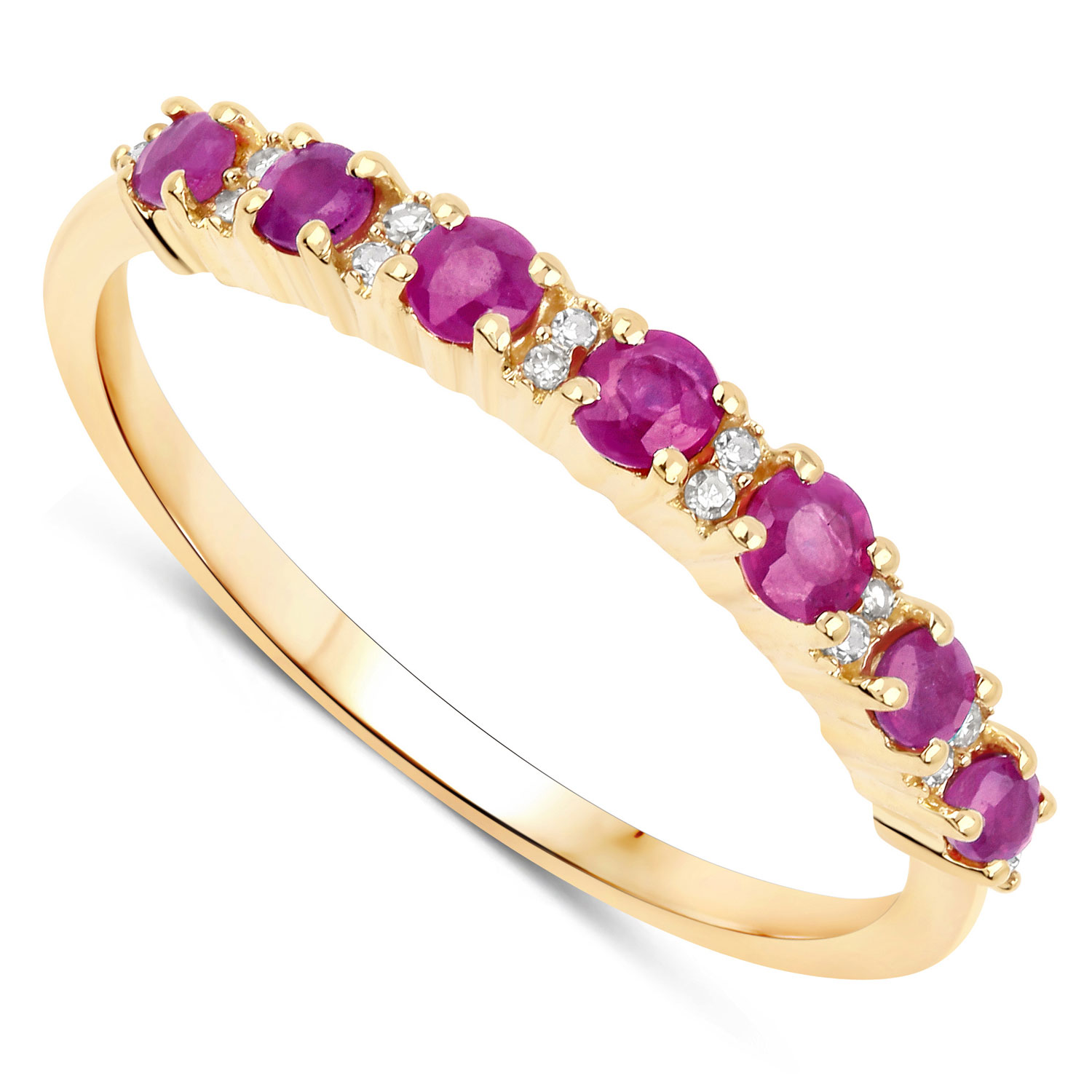 0.57 Carat Genuine Ruby and White Diamond 14K Yellow Gold Ring