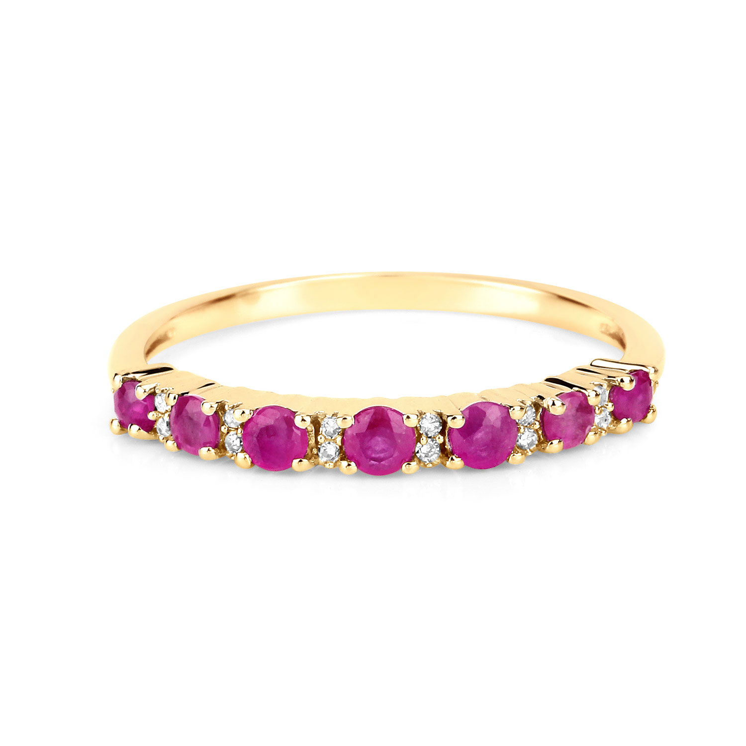 0.57 Carat Genuine Ruby and White Diamond 14K Yellow Gold Ring