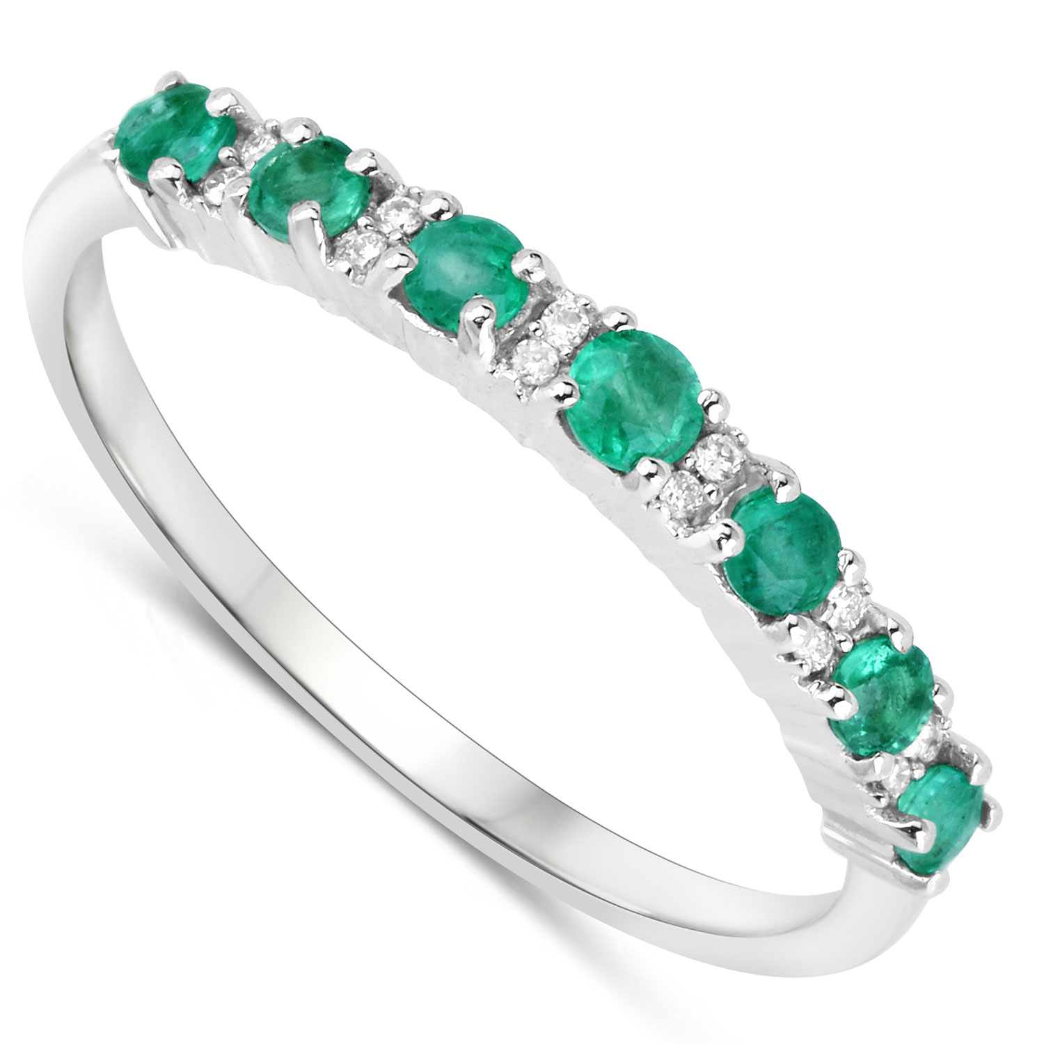 0.41 Carat Genuine Zambian Emerald and White Diamond 14K White Gold Ring