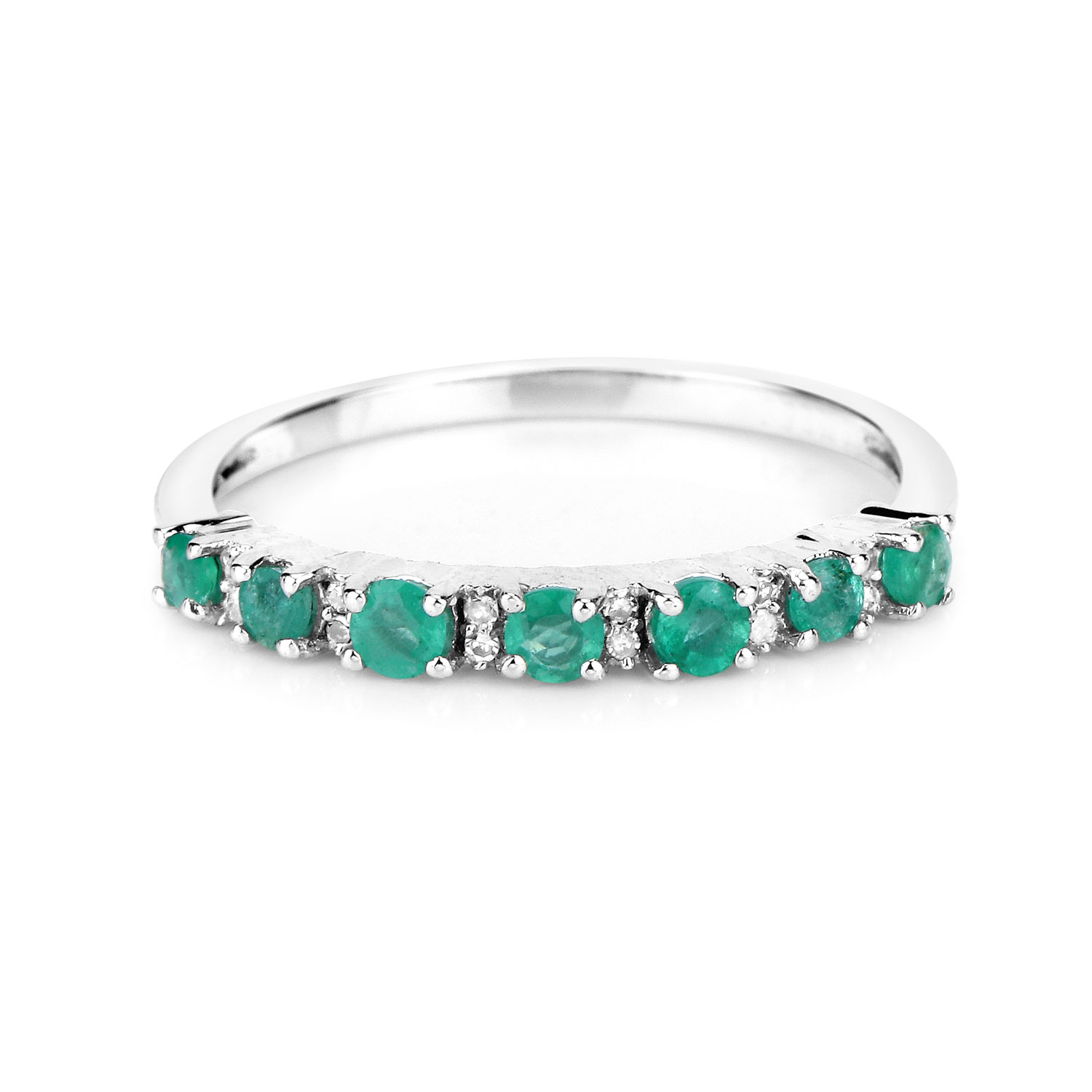 0.41 Carat Genuine Zambian Emerald and White Diamond 14K White Gold Ring