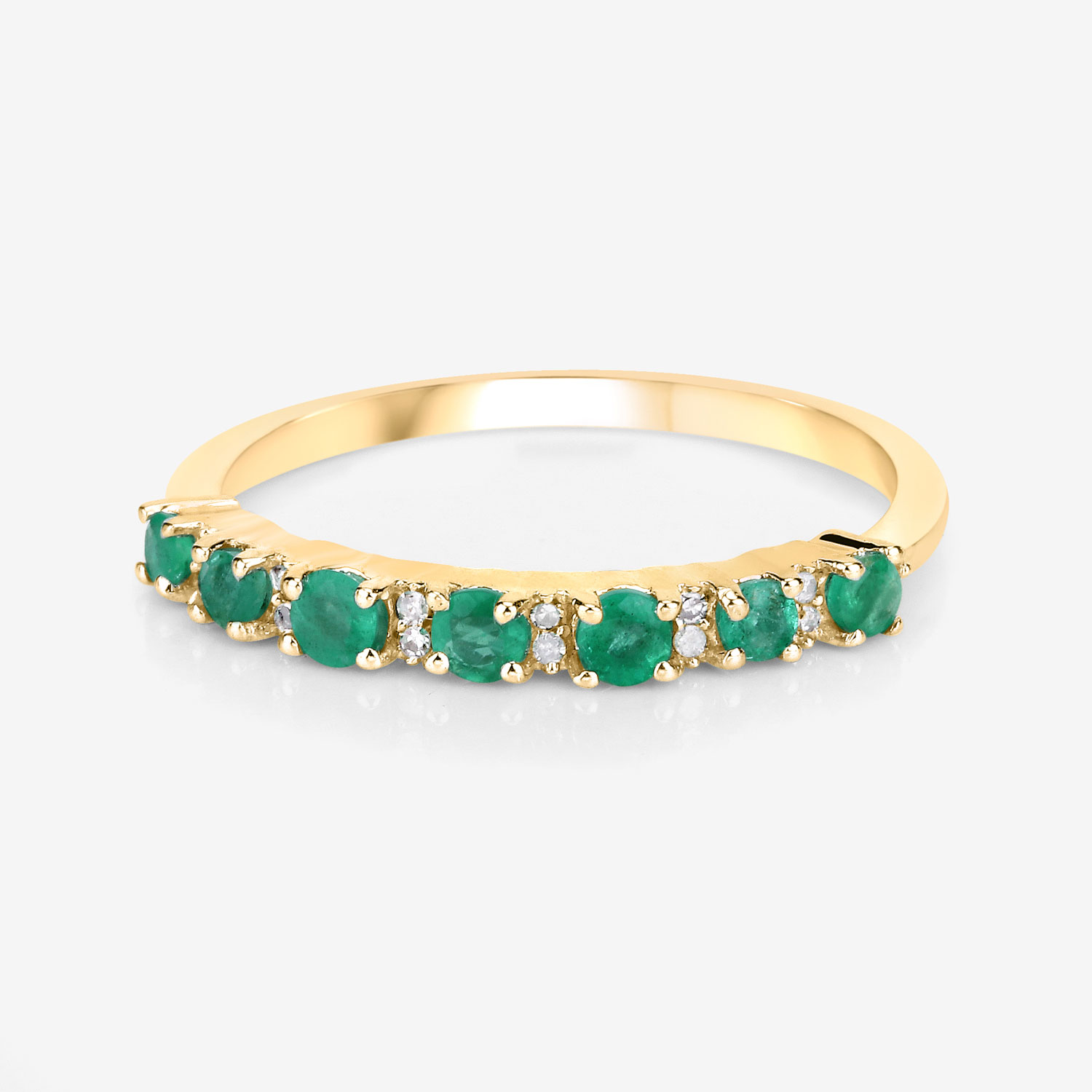 0.41 Carat Genuine Zambian Emerald and White Diamond 14K Yellow Gold Ring