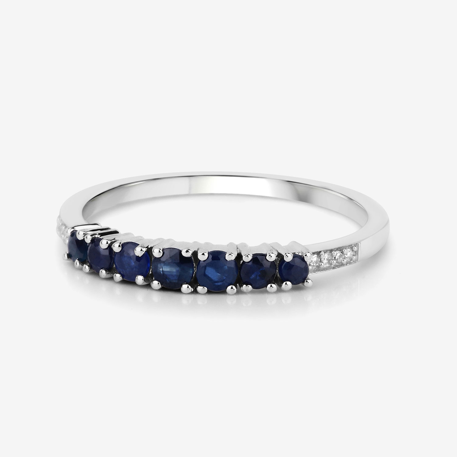 0.45 Carat Genuine Blue Sapphire and White Diamond 14K White Gold Ring
