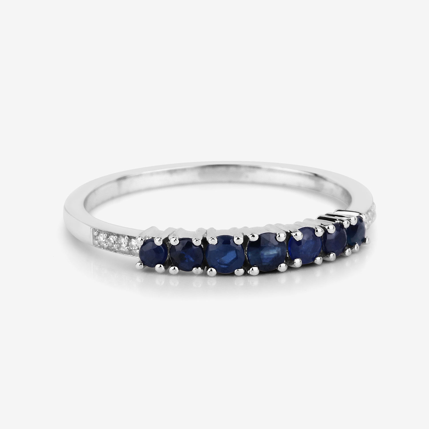 0.45 Carat Genuine Blue Sapphire and White Diamond 14K White Gold Ring