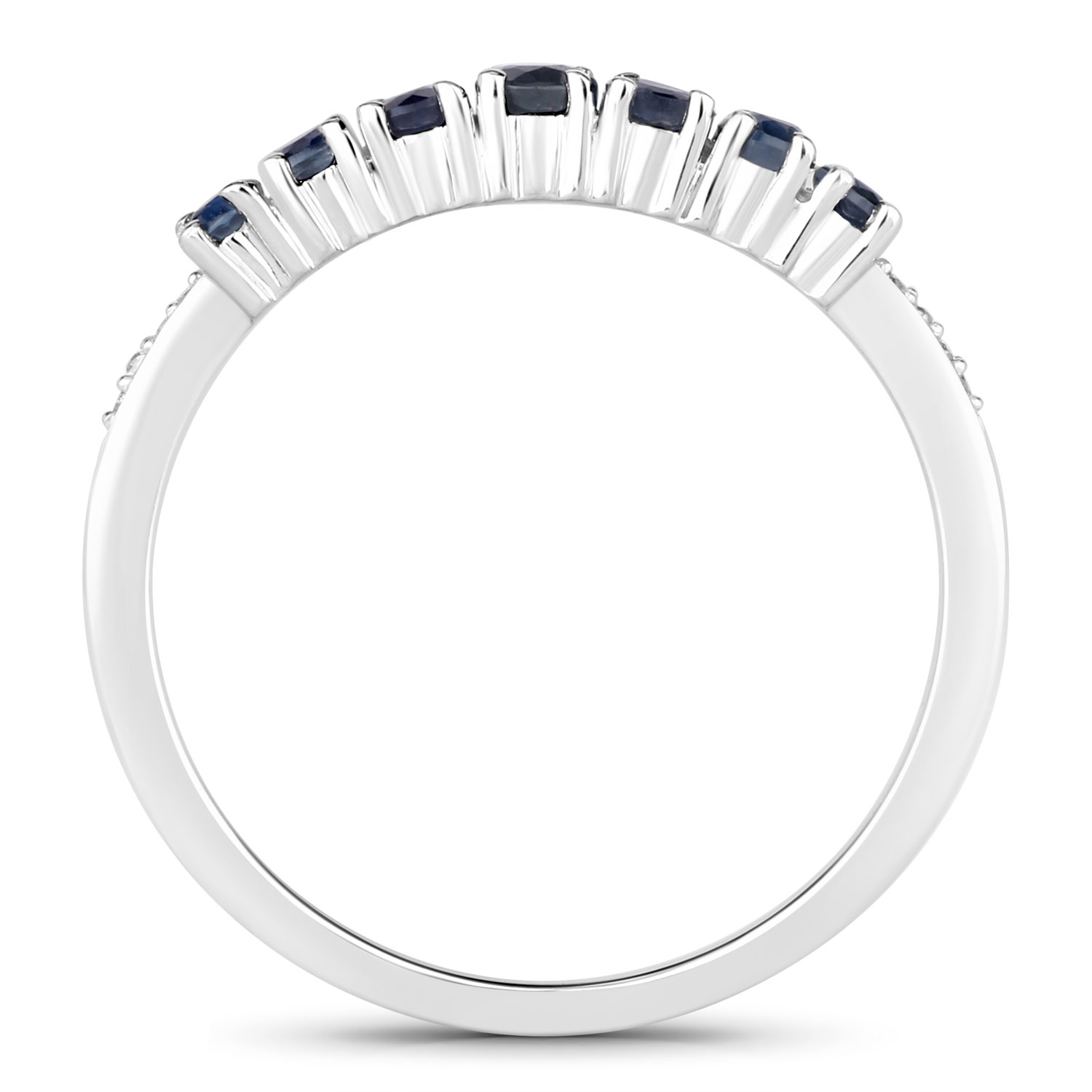 0.45 Carat Genuine Blue Sapphire and White Diamond 14K White Gold Ring