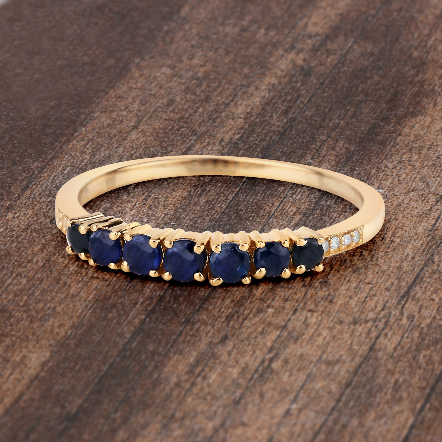 0.45 Carat Genuine Blue Sapphire and White Diamond 14K Yellow Gold Ring
