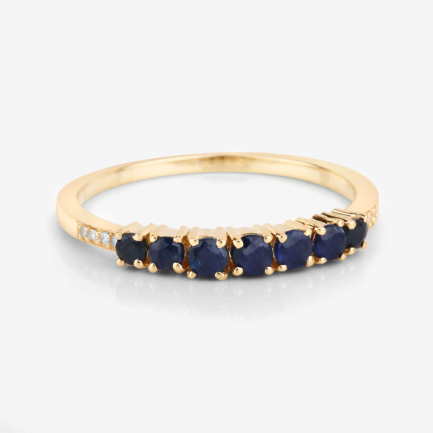 0.45 Carat Genuine Blue Sapphire and White Diamond 14K Yellow Gold Ring