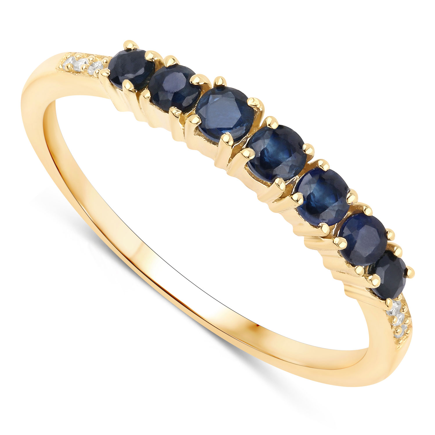 0.45 Carat Genuine Blue Sapphire and White Diamond 14K Yellow Gold Ring