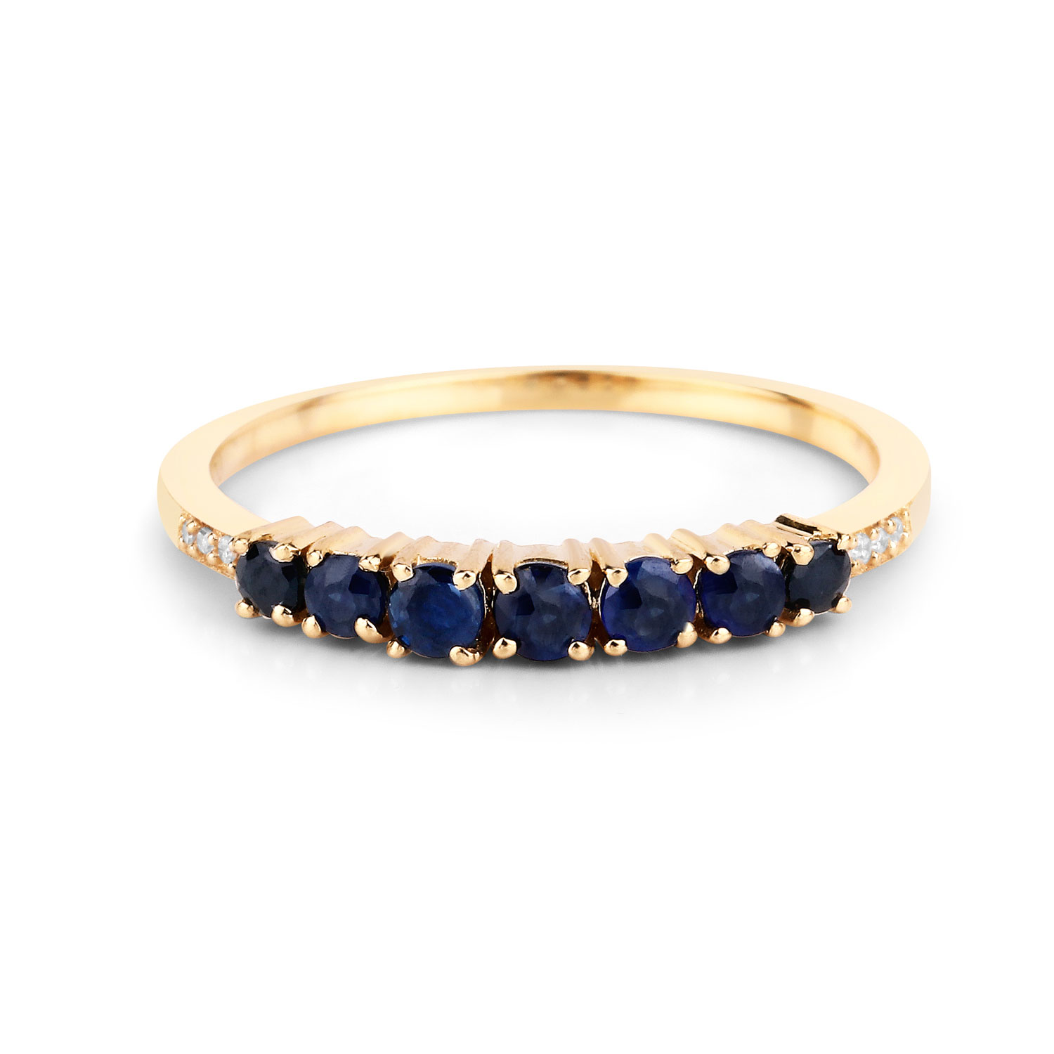 0.45 Carat Genuine Blue Sapphire and White Diamond 14K Yellow Gold Ring