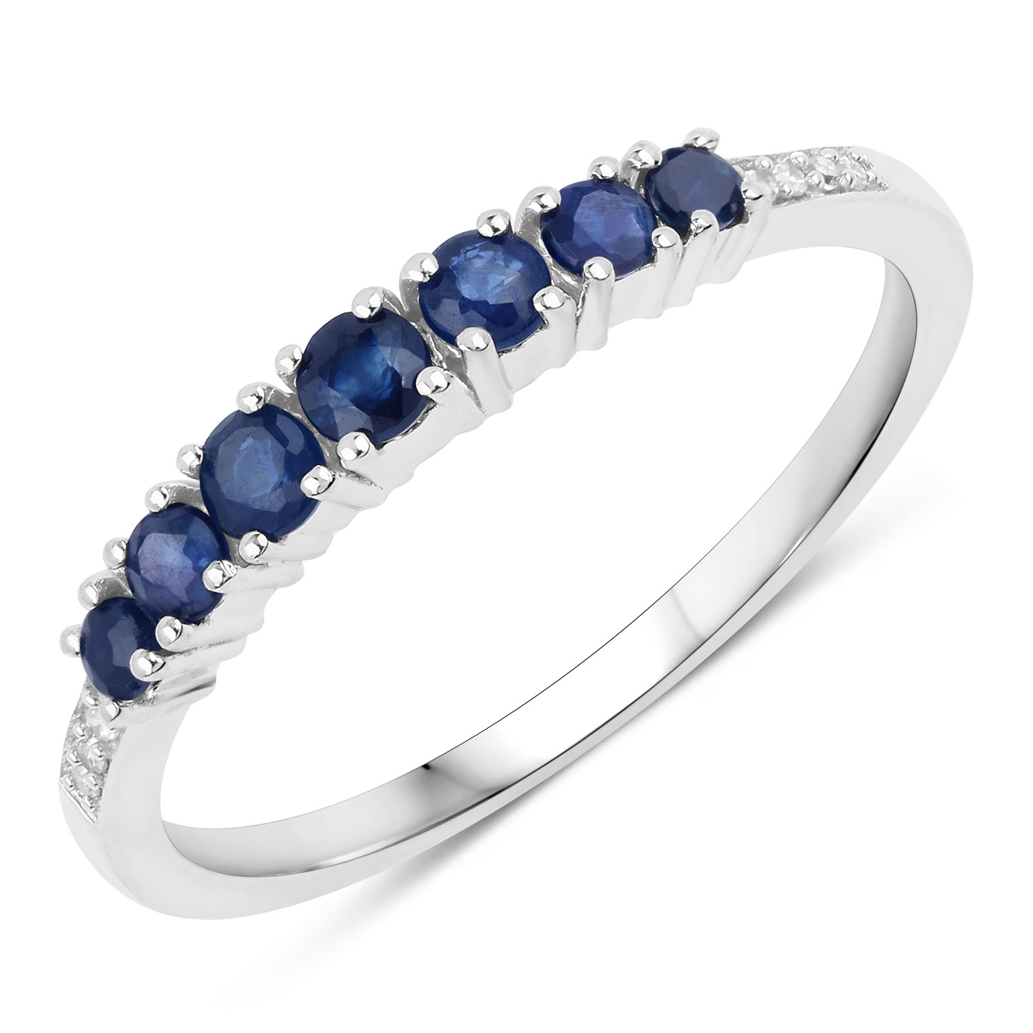 0.45 Carat Genuine Blue Sapphire and White Diamond 14K White Gold Ring