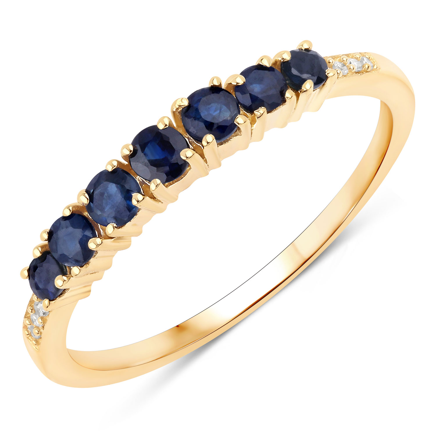 0.45 Carat Genuine Blue Sapphire and White Diamond 14K Yellow Gold Ring
