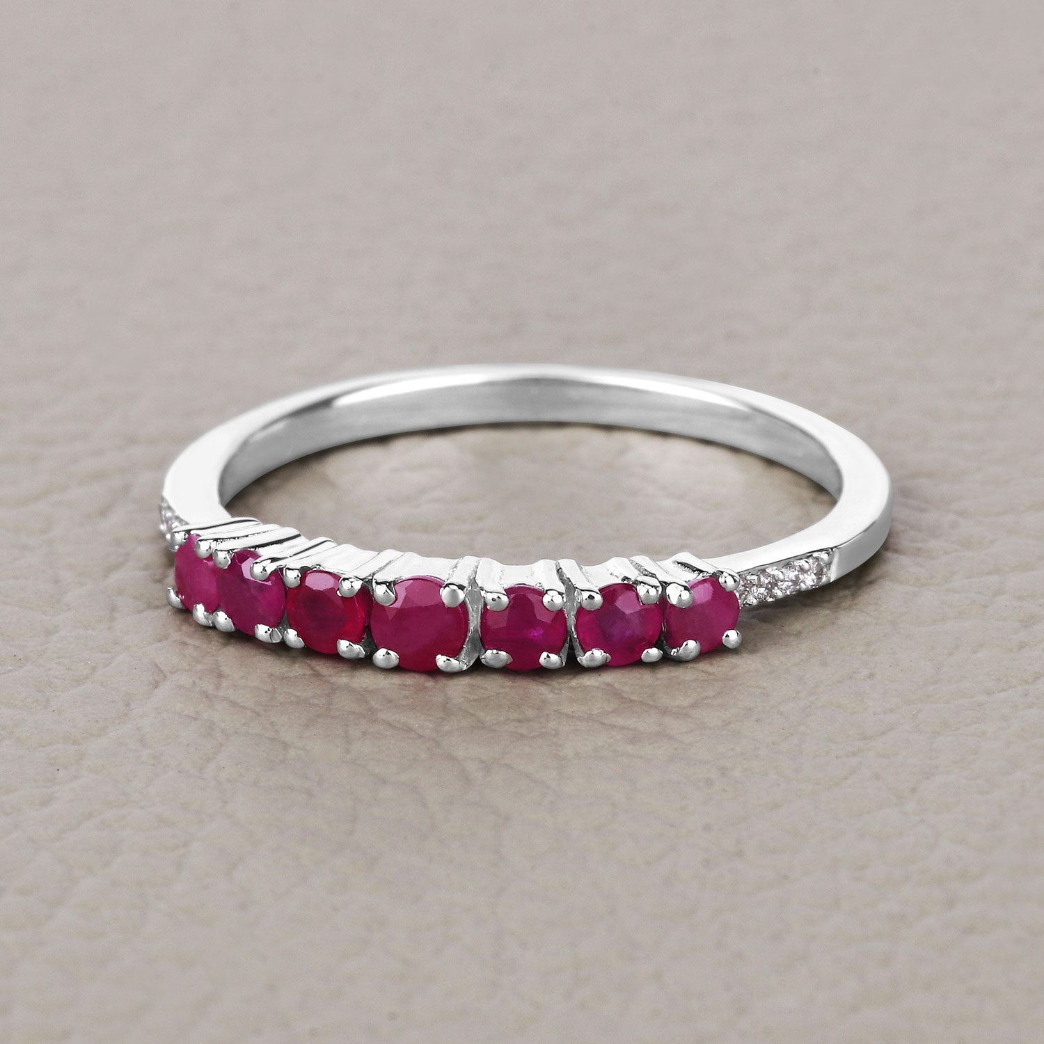 0.45 Carat Genuine Ruby and White Diamond 14K White Gold Ring